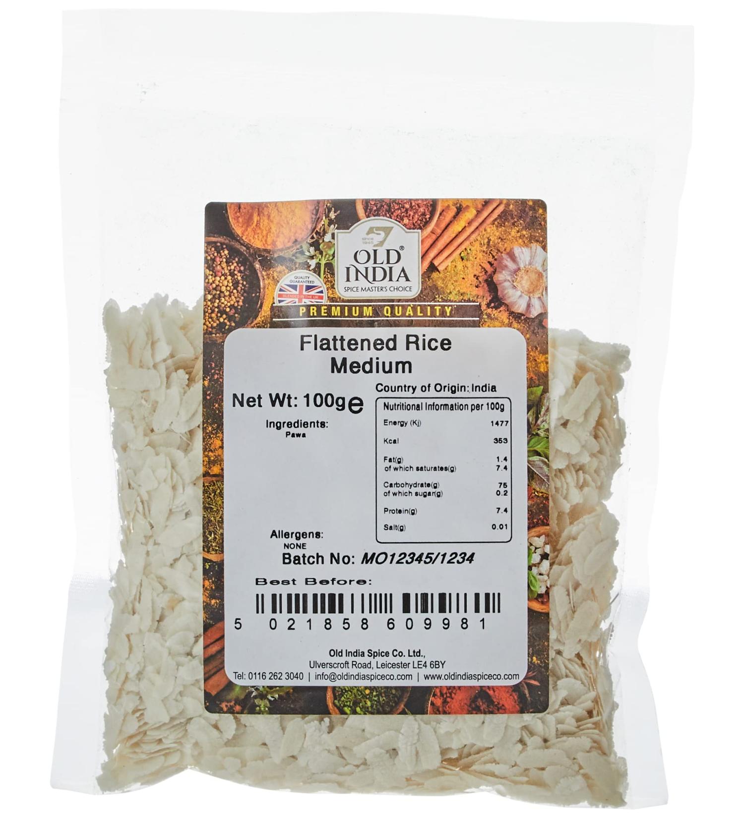 Old India Flattened Rice Medium 100g - Authentic Indian Poha for Cooking - Buy Online on SooperMarket.com