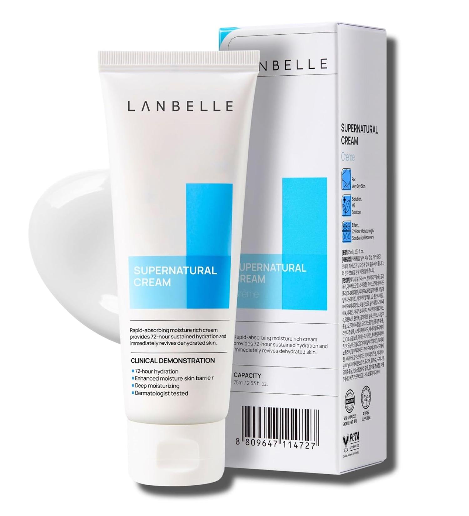 LANBELLE Supernatural Cream 2.53 Fl Oz - VEGAN Certified | 72-Hour Moisturizing for Very Dry Skin | Skin-Barrier Formula | Dermatologically Tested - Buy Online on SooperMarket.com