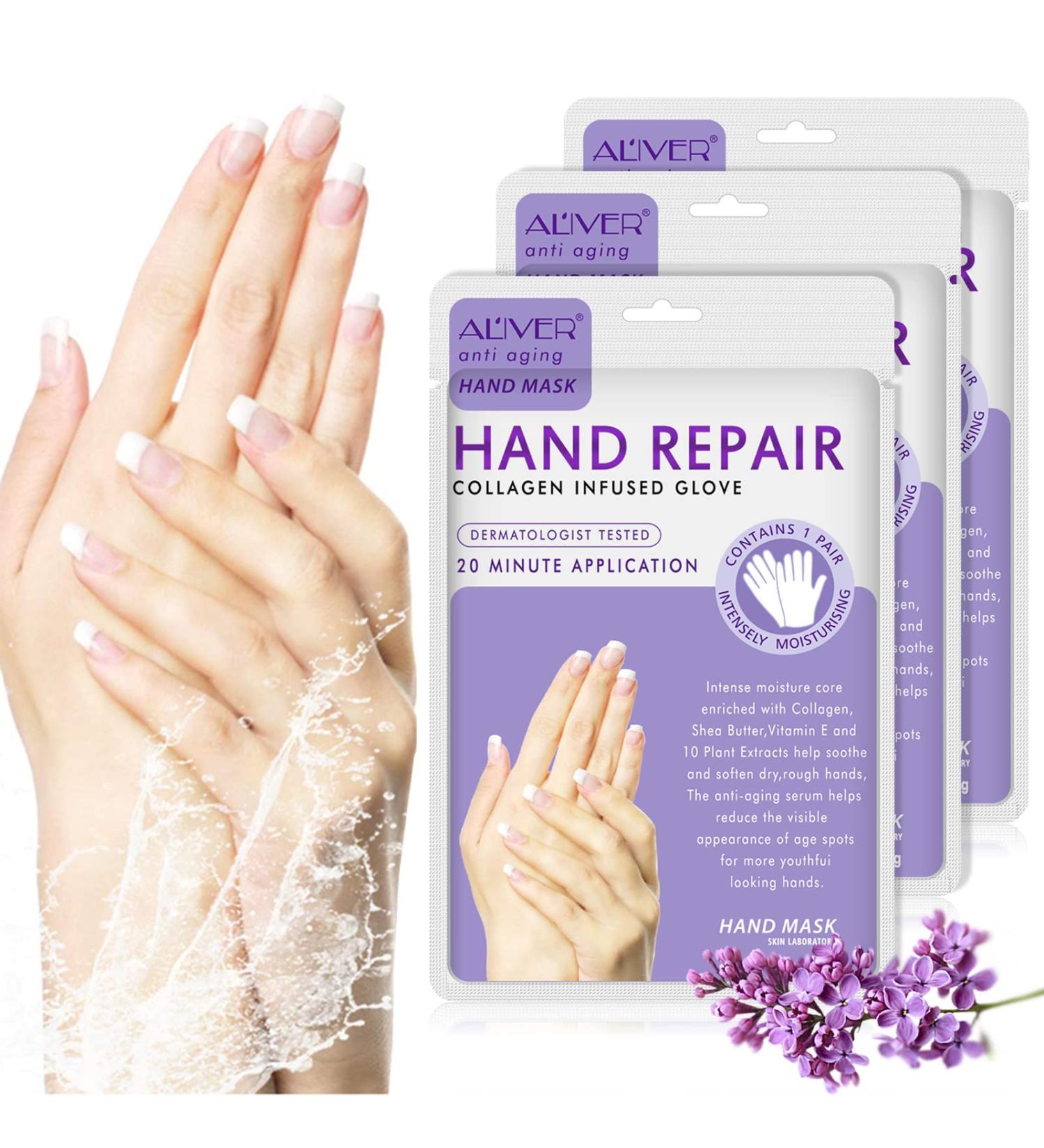 3 Pairs of Moisturizing Peeling Hand Masks with Honey & Milk | Natural Plant Extracts Collagen Brightening & Anti-Aging - Lavender - Buy Online on SooperMarket.com