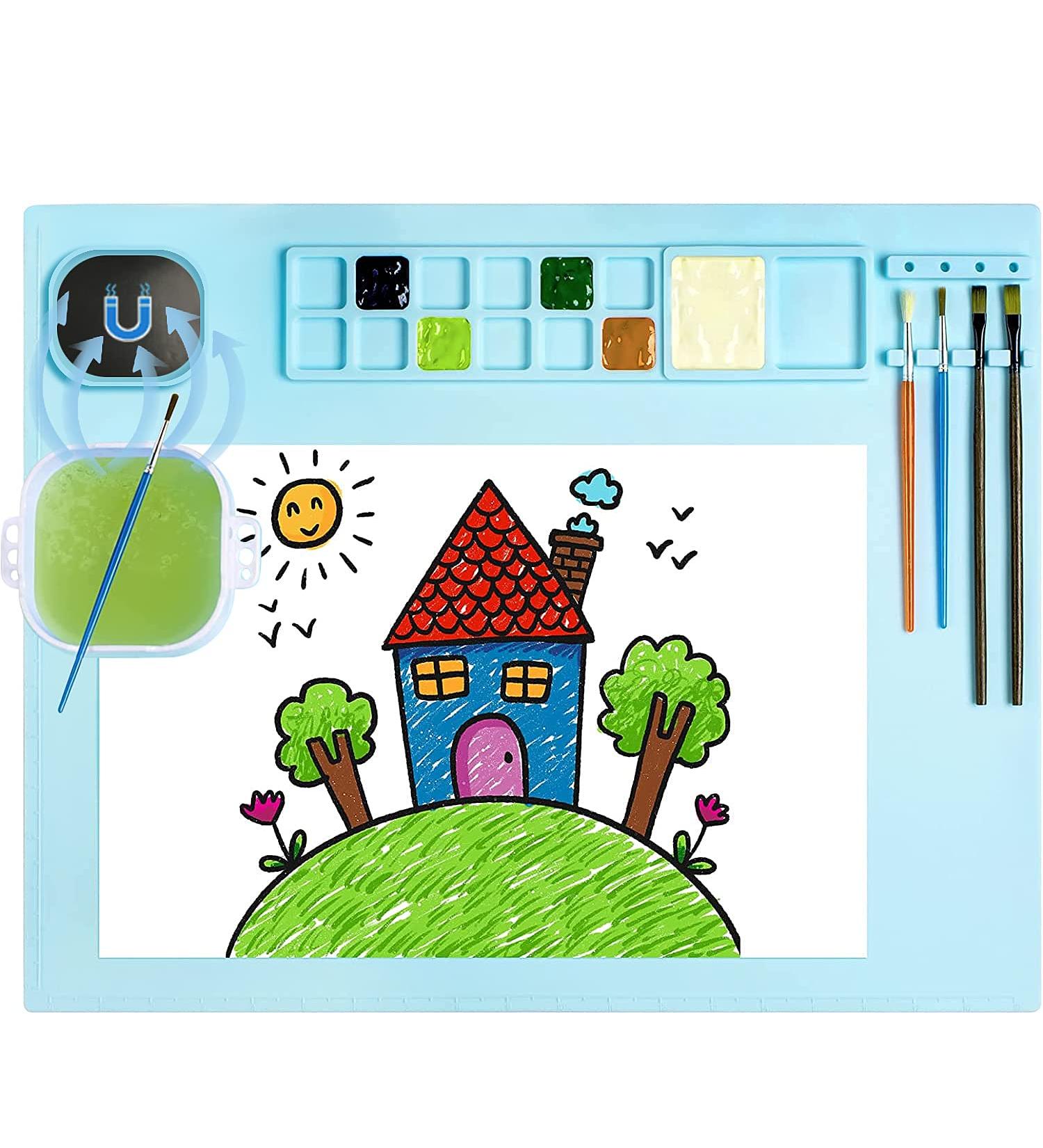 Silicone Art Mat with Cup - Painting, Resin Casting, and Crafts - Artist Mat with Pen Holders for Kids - Clay, DIY Creations, Play Doh - Blue - Buy Online on SooperMarket.com