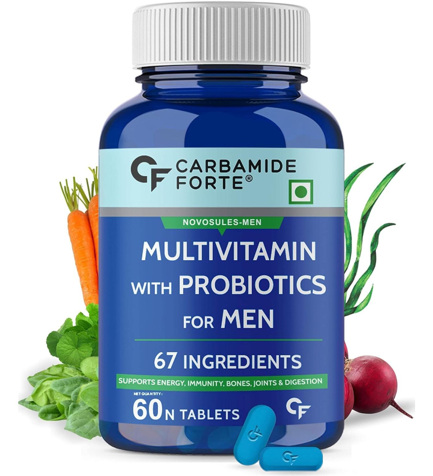 Carba..mide Forte Multivitamin for Men(60 Veg Tablets) Immunity & Energy with 67 Ingredients |Multi Vitamins Minerals Probiotics Superfoods Fruits & Vegetable Blend  - Buy Online on SooperMarket.com