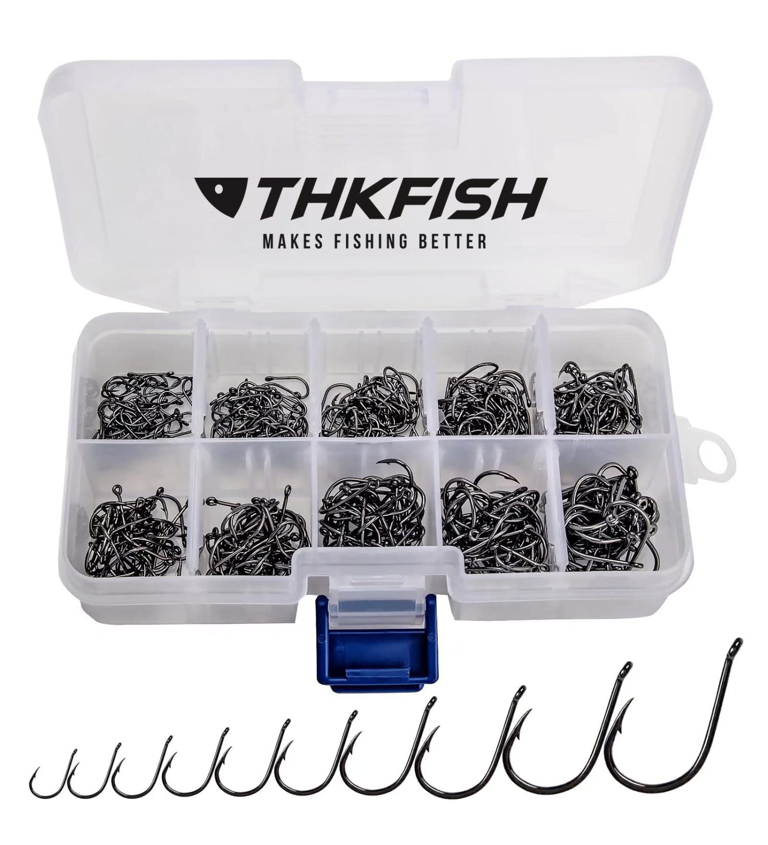 Thkfish Carbon Steel Fishing Hook Set - 500 Eyeless & Eyes Hooks in Plastic Box | 10 Sizes Fishing Accessories for International Shipping - Buy Online on SooperMarket.com