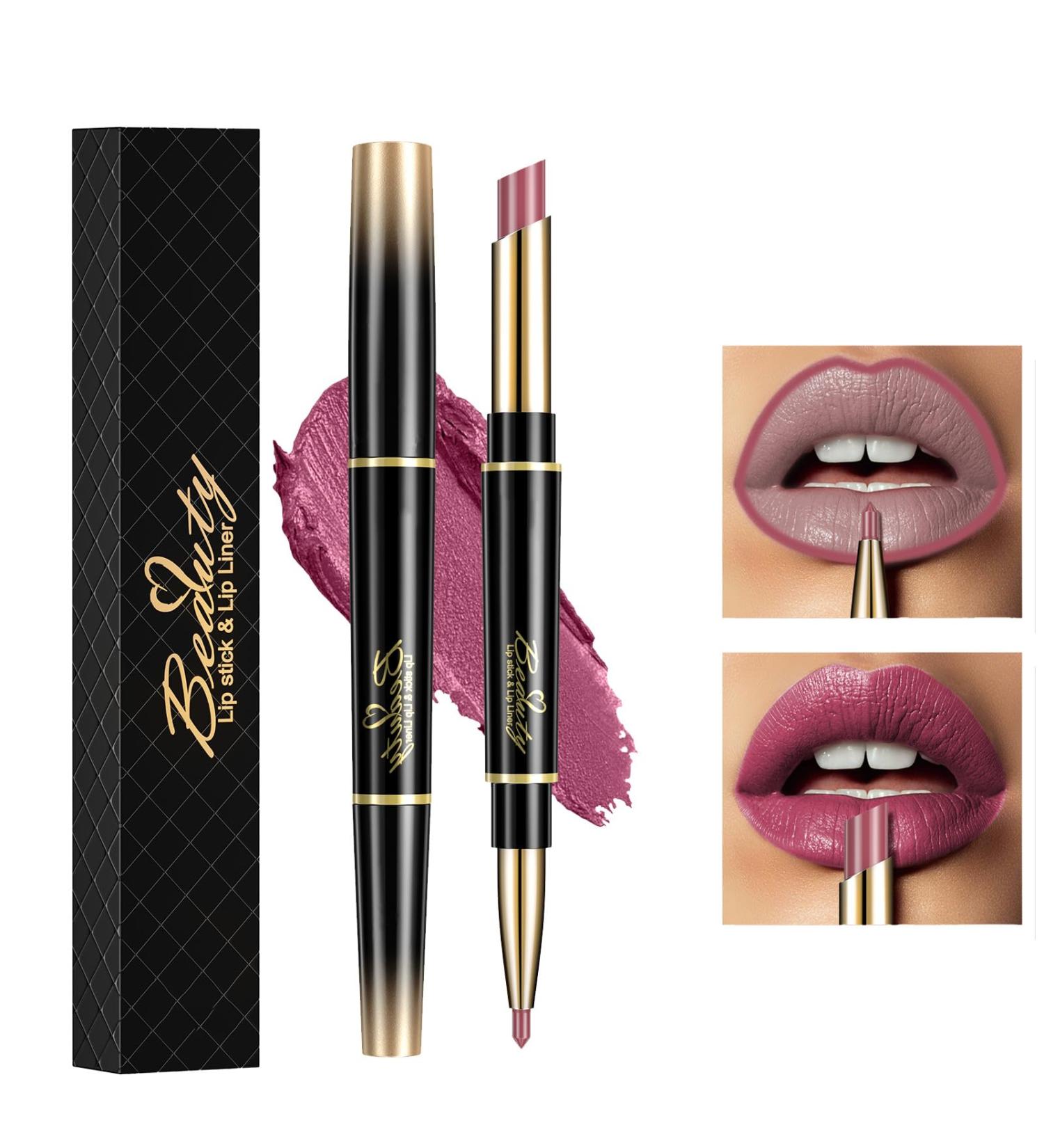 ChaneeHann 2-in-1 Lipstick & Lip Liner Set - Matte Waterproof Lip Liner Pencil and Lipstick Duo in Violet Shade for Girls - Buy Online on SooperMarket.com