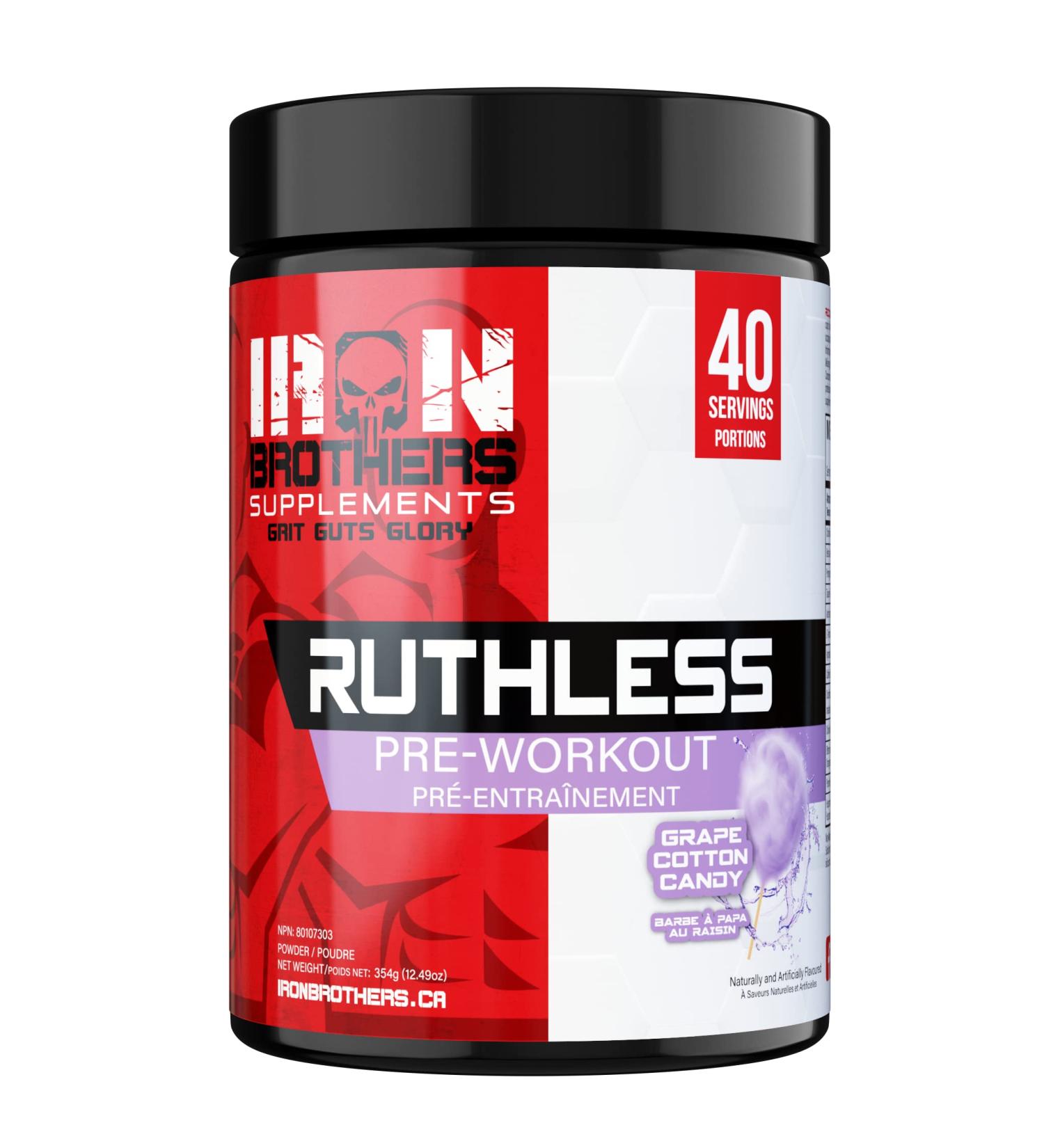 Iron Brothers Supplements Ruthless Pre workout Powder for Women & Men | Creatine-Free Nitric Oxide Booster | Energy & Focus | Workout Supplement Bulk Pre-Workout | 40 Servings (Grape Cotton Candy) - Buy Online on SooperMarket.com