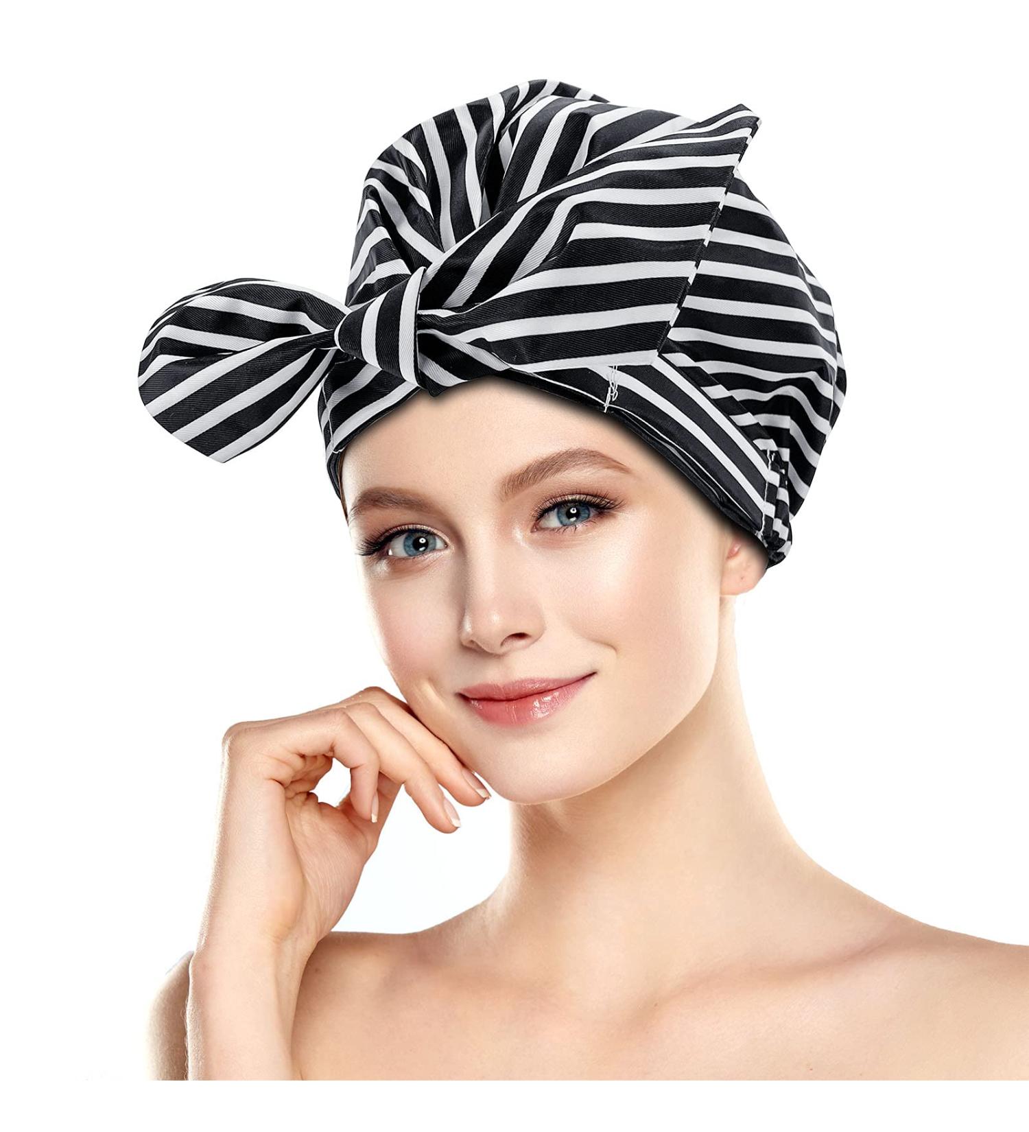 Yiclick Reusable Shower Cap for Women - Stripe Black, Ideal for Long Hair - Buy Online on SooperMarket.com