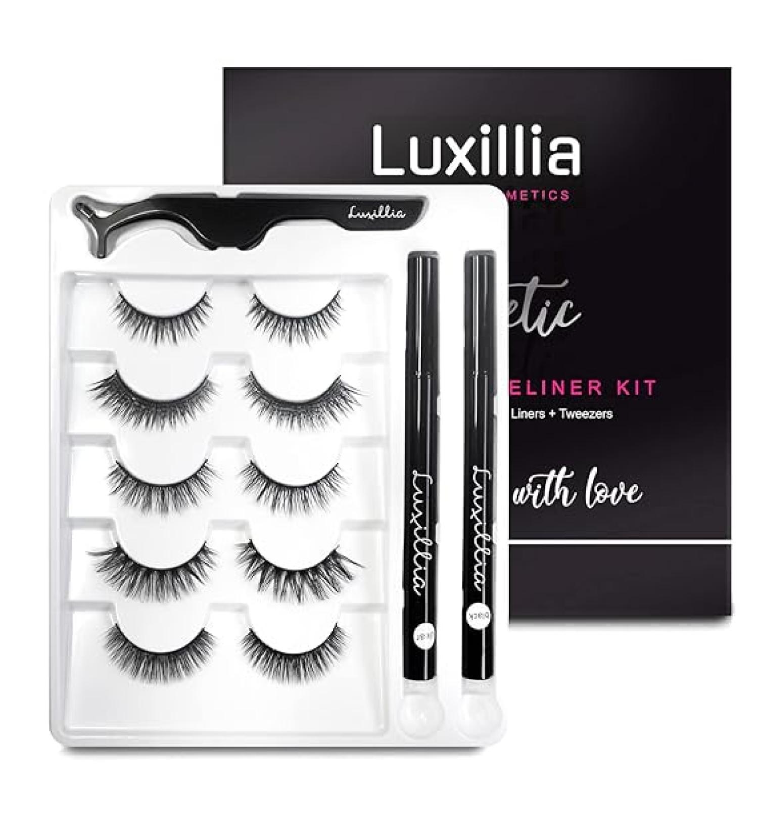 Luxillia Magnetic Eyeliner with Eyelashes Kit - Clear + Black  8D Natural Look  Reusable False Lash Set with Applicator Tool - Waterproof Liner - Buy Online on SooperMarket.com
