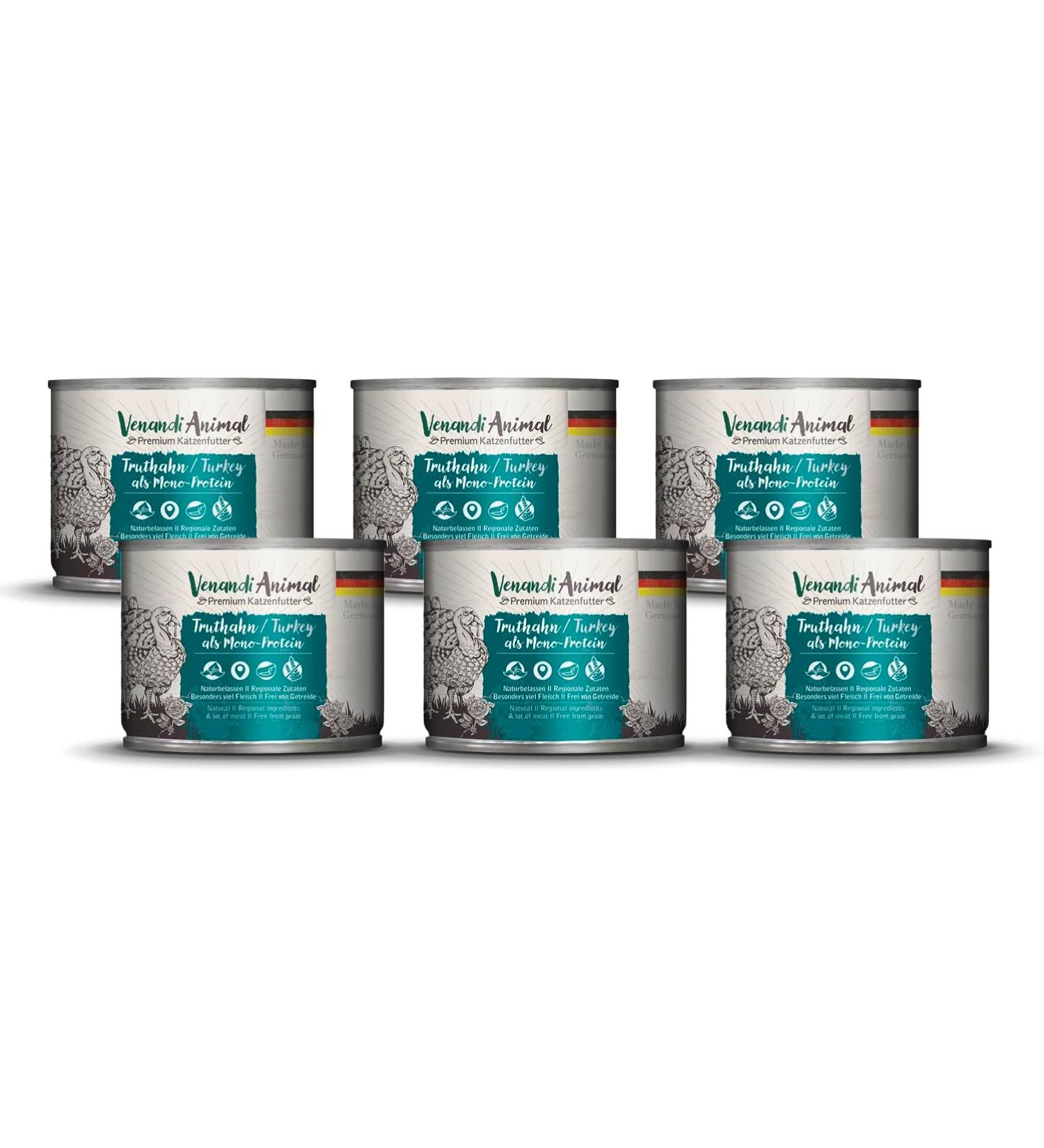 Venandi Animal Premium Wet Cat Food - Grain-Free Turkey Monoprotein 6-Pack (6 x 200g) - Healthy & Delicious International Shipping - Buy Online on SooperMarket.com
