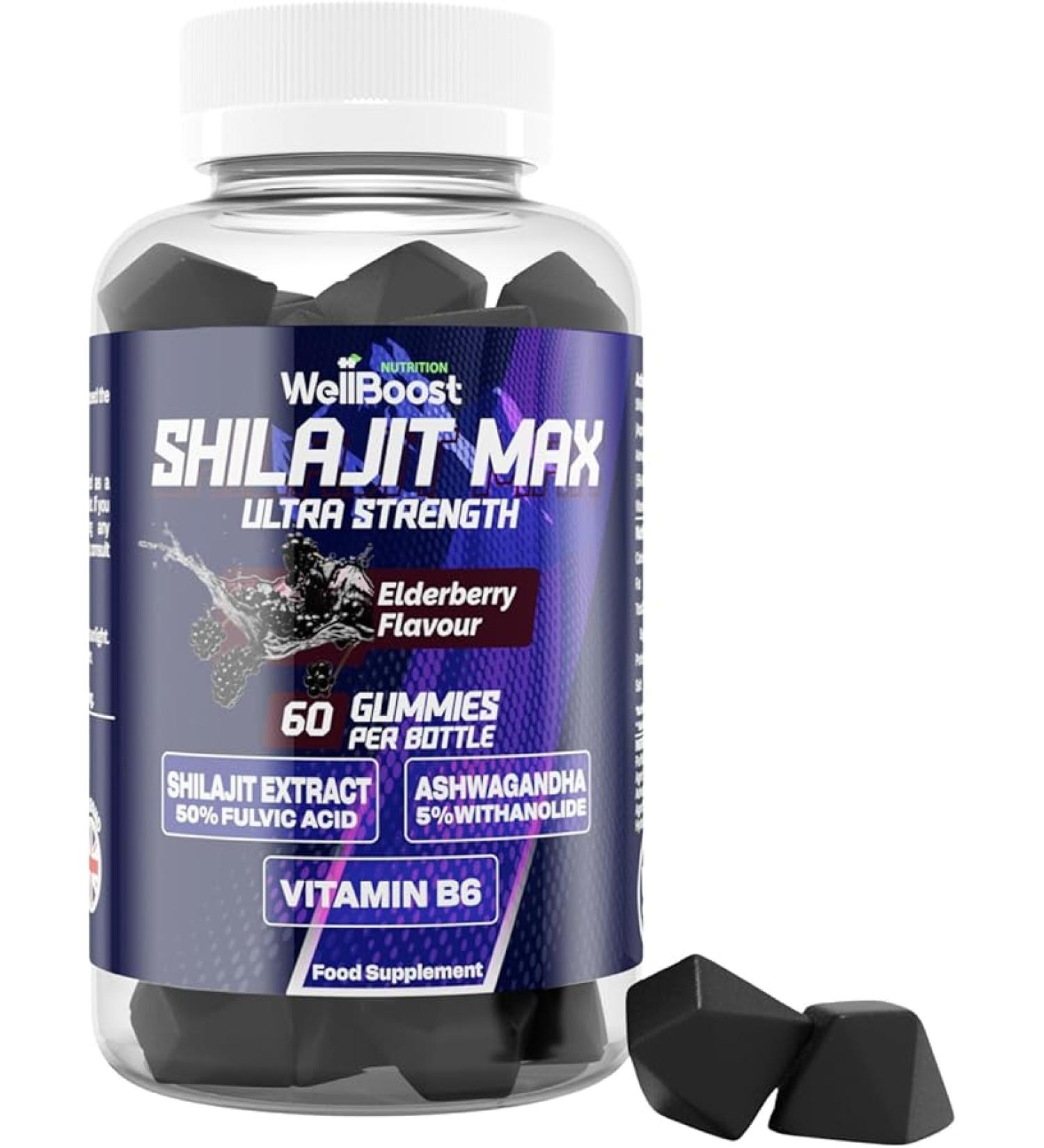 Shilajit Max Strength Gummies, 1000mg Shilajit Extract, 1000mg Tyrosine, 1000mg VIT C and 350mg Magnesium, Vegan Sugar Free with BlackBerry Flavour - Buy Online on SooperMarket.com