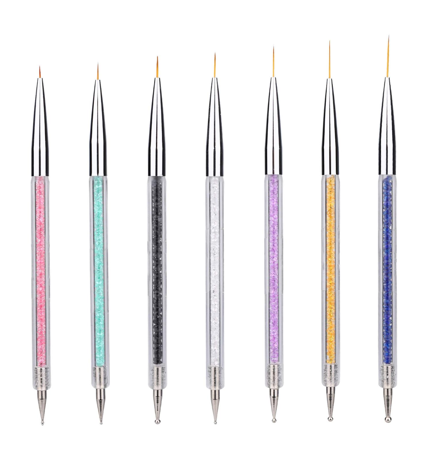 7 Pcs Nail Art Liner Brushes and Dotting Tools Set - Dual-Ended Design Brush Pen for Nail Art Point Drill Drawing - Includes Liner Brushes and Dotting Pen - 5/7/9/11/14/16/20 mm - Buy Online on SooperMarket.com