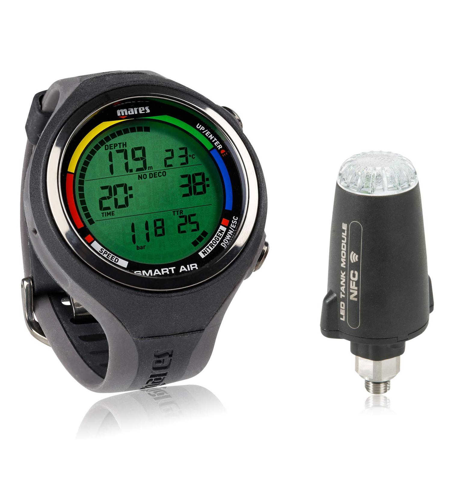 Mares Smart Air Dive Computer Wrist Watch with or Without LED Transmitter Black With Transmitter