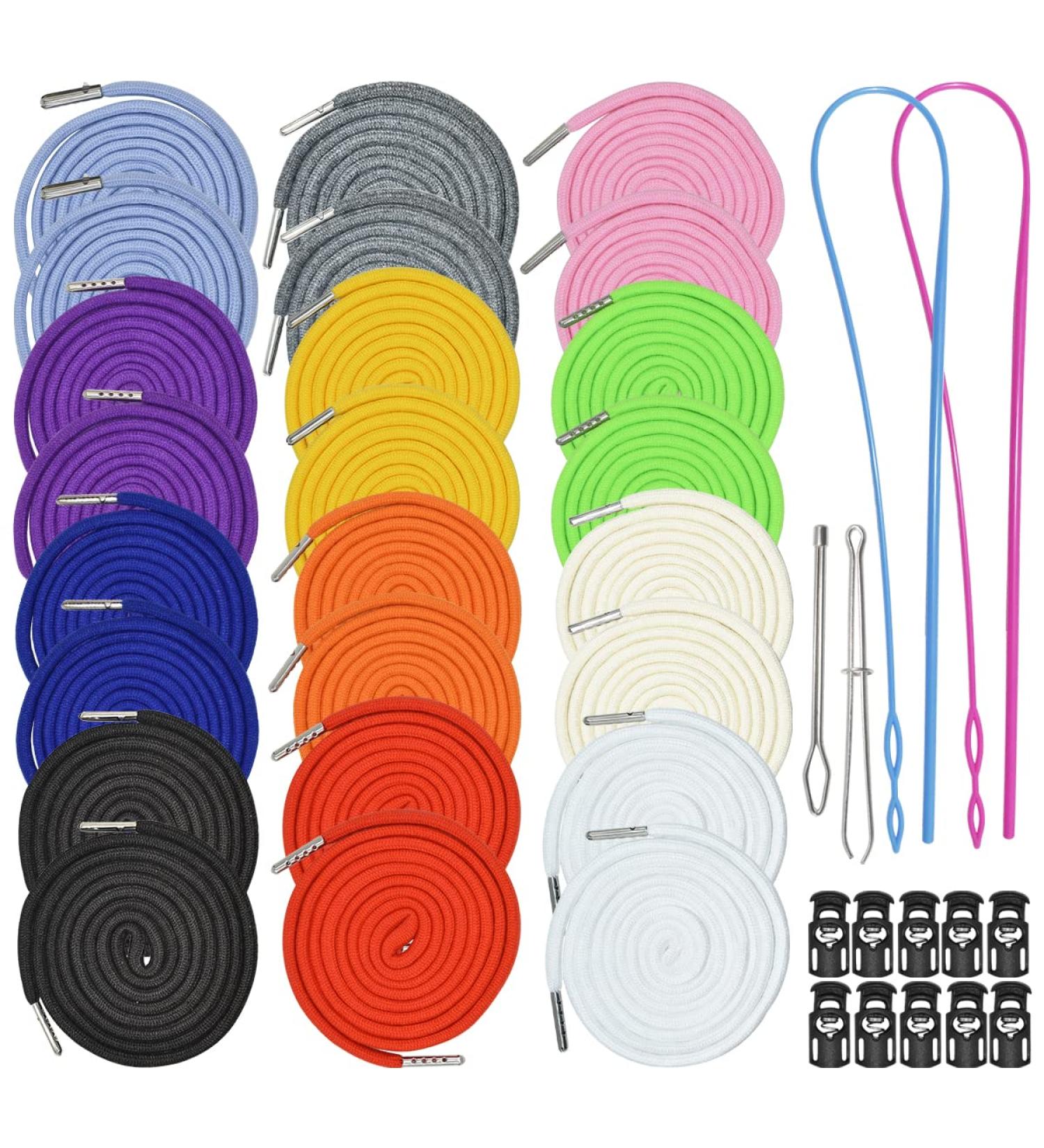 24Pcs 12 Colors Drawstring Replacement Cords with Threaders and Cord Locks - 51 Long - Buy Online on SooperMarket.com