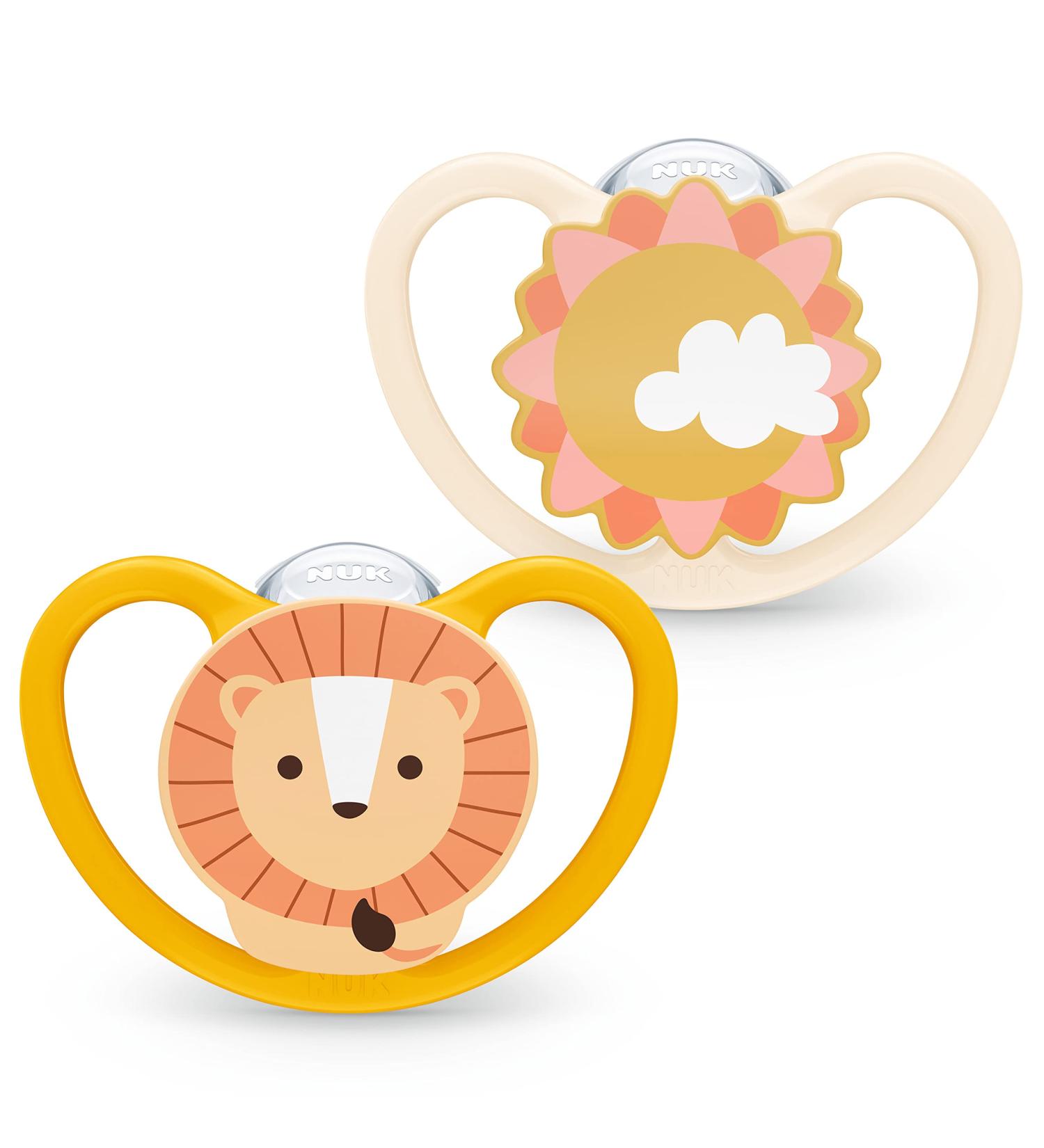 Nuk Space Schnuller Pacifier - BPA-Free Silicone Extra Ventilation 18-36 Months Lion & Sun Design 2 Beige Pieces - Buy Online on SooperMarket.com
