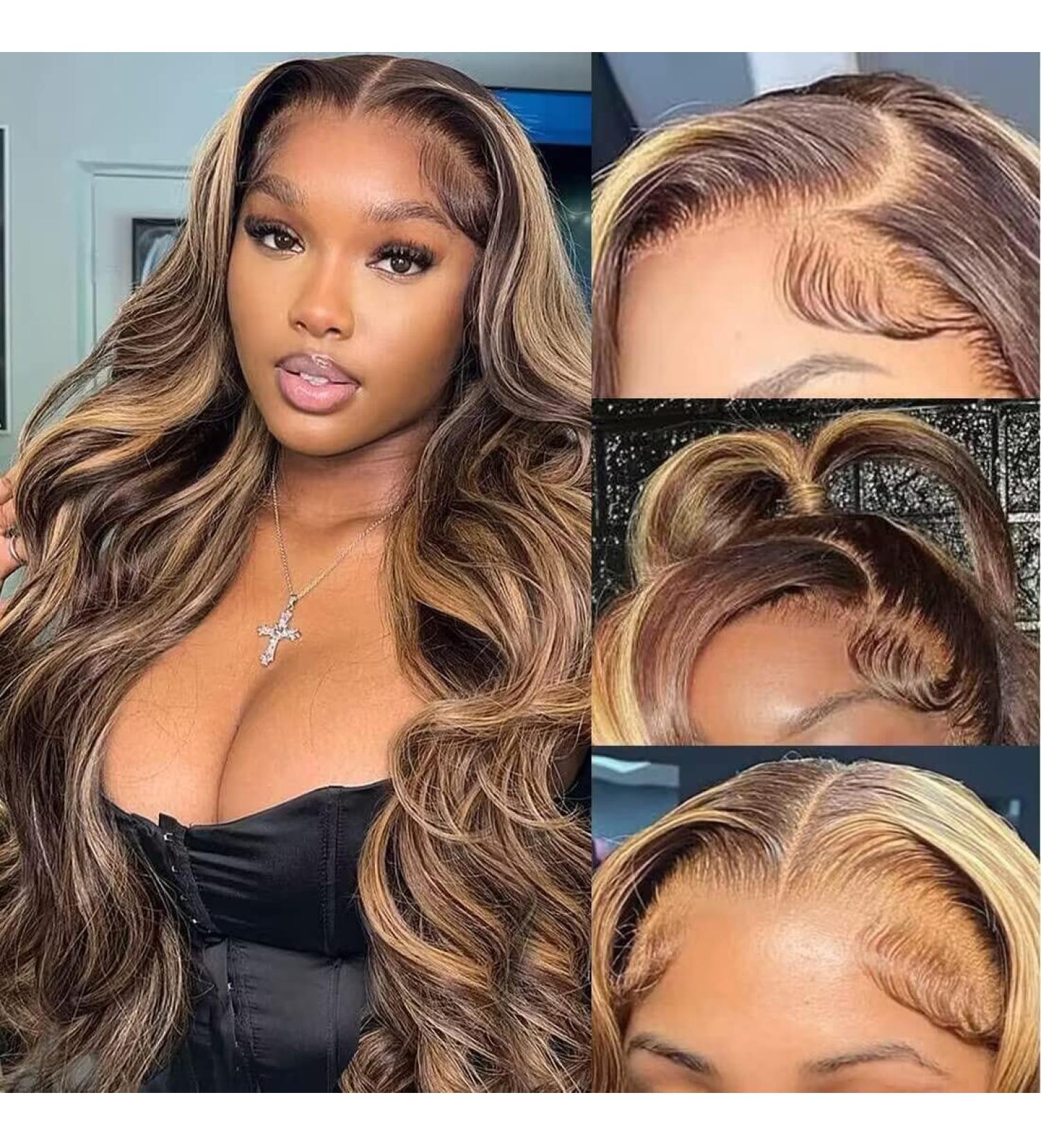 24 Inch Ombre Honey Blonde Body Wave Lace Front Wig Human Hair - 150% Density, Pre Plucked with Baby Hair - Five Gifts Included - Buy Online on SooperMarket.com
