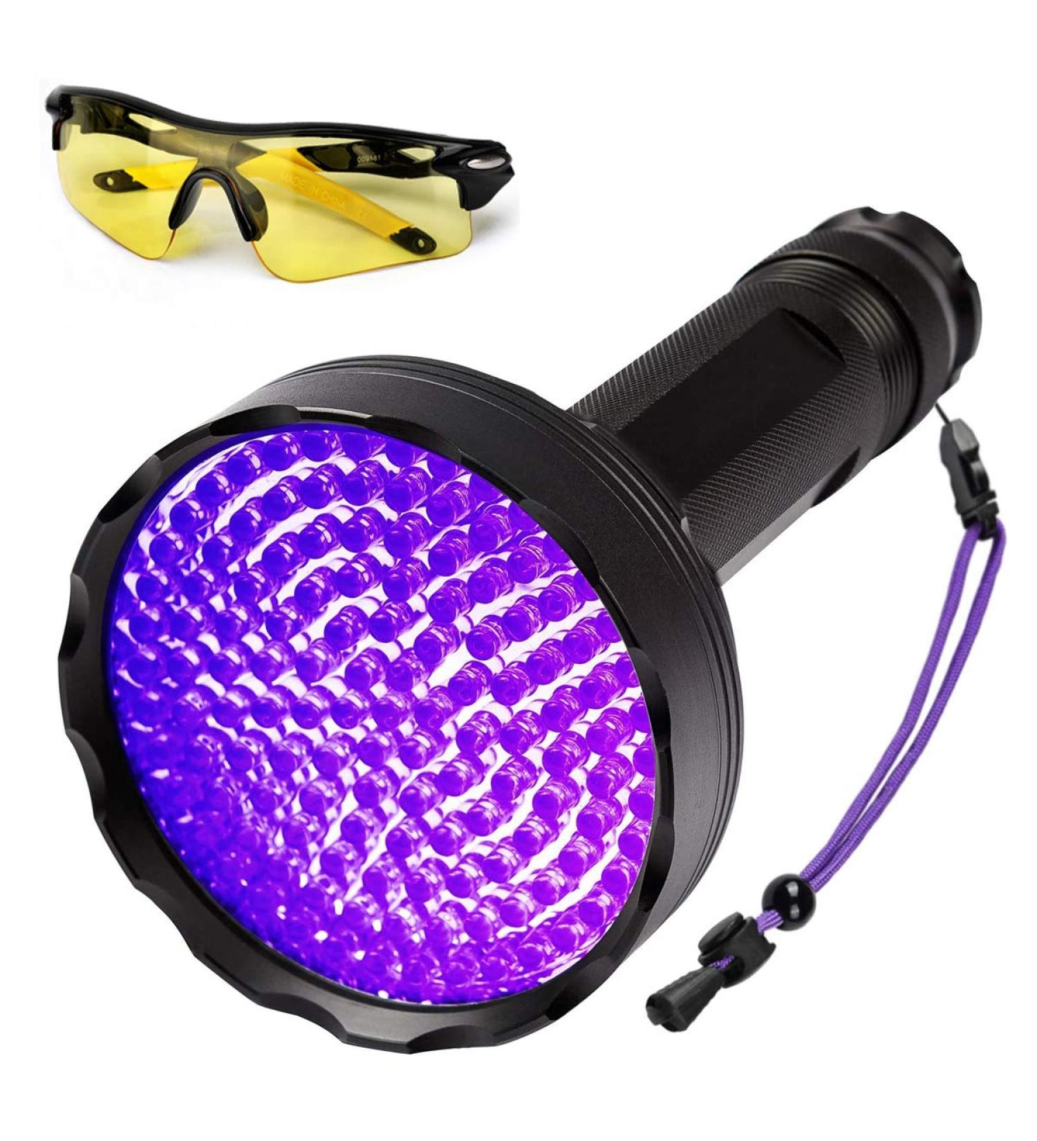 128 LEDs UV Flashlight with Protective Glasses - 395nm UV Light for Detecting Scorpions Pet Urine & Counterfeit Money - Buy Online on SooperMarket.com