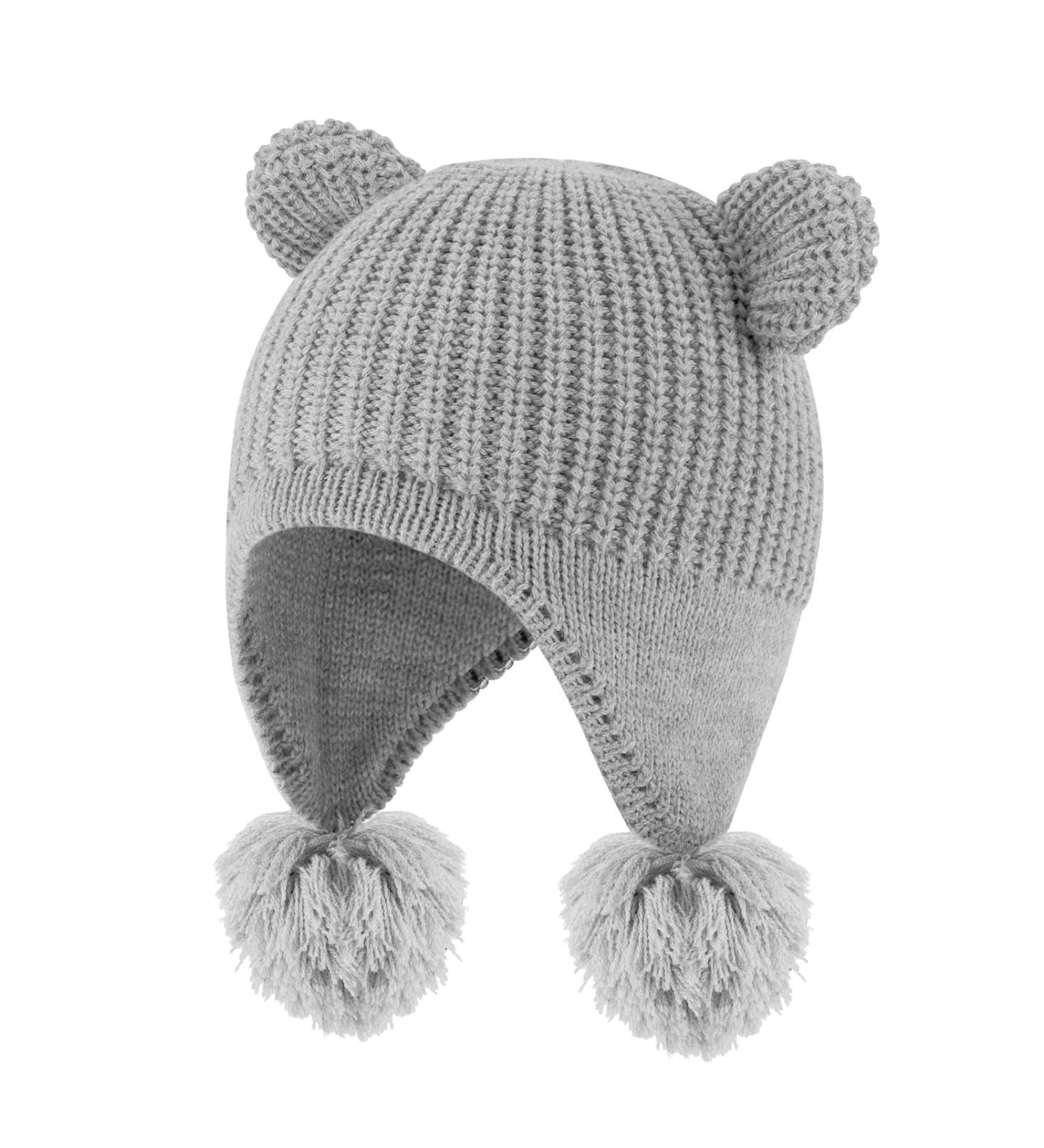 Toddler Winter Hat with Double Pom Pom Earflaps | Fleece Lined Beanie for Baby Boys and Girls | 6-12 Months, Grey - Buy Online on SooperMarket.com