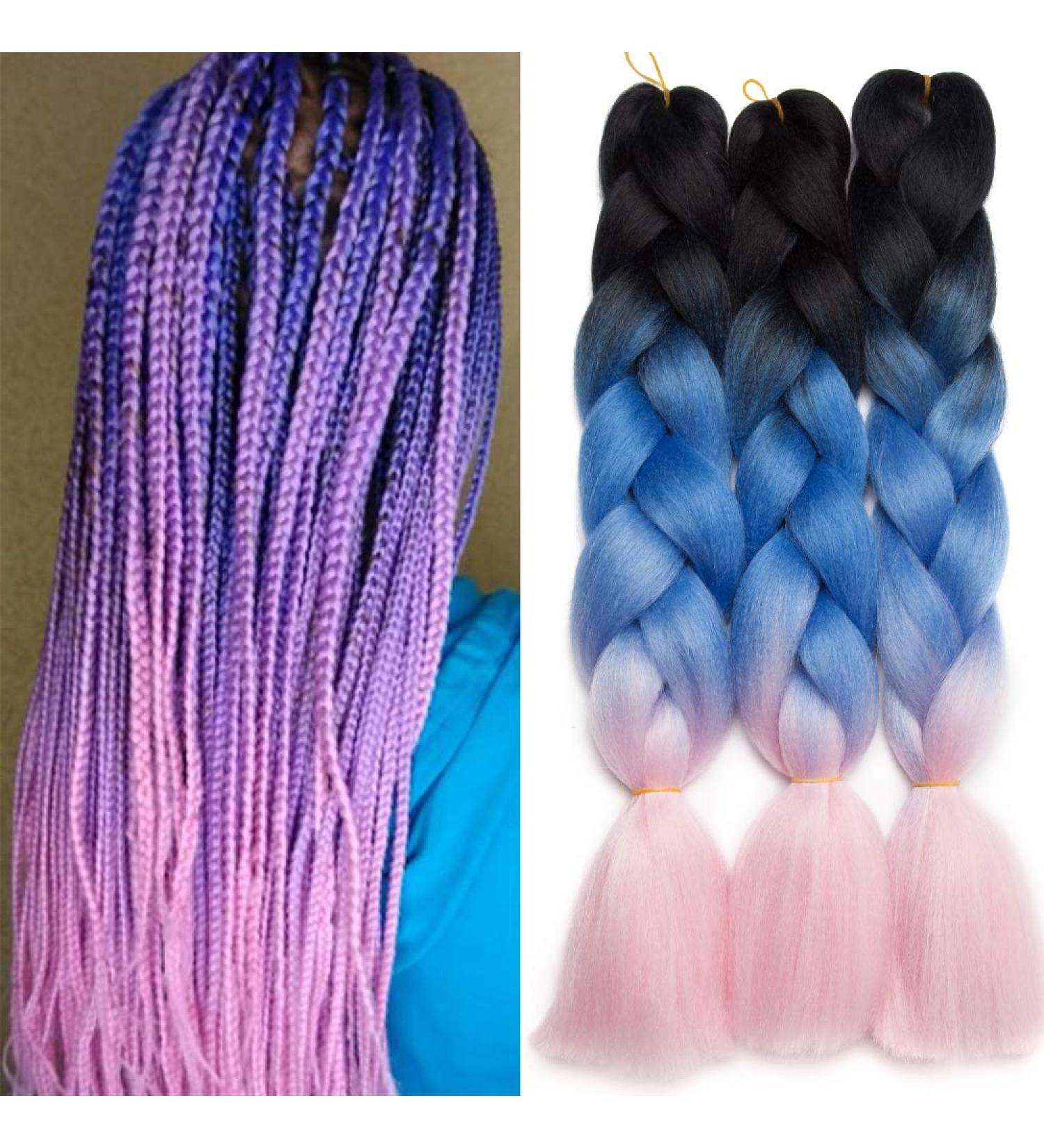 Buy Tess Braids Extensions - 60cm Jumbo Kanekalon Hair Braids (3 Pack: Black/Blue/Pink) for Box Braids - 100g Bundles - Ombre Hair Extensions - Buy Online on SooperMarket.com