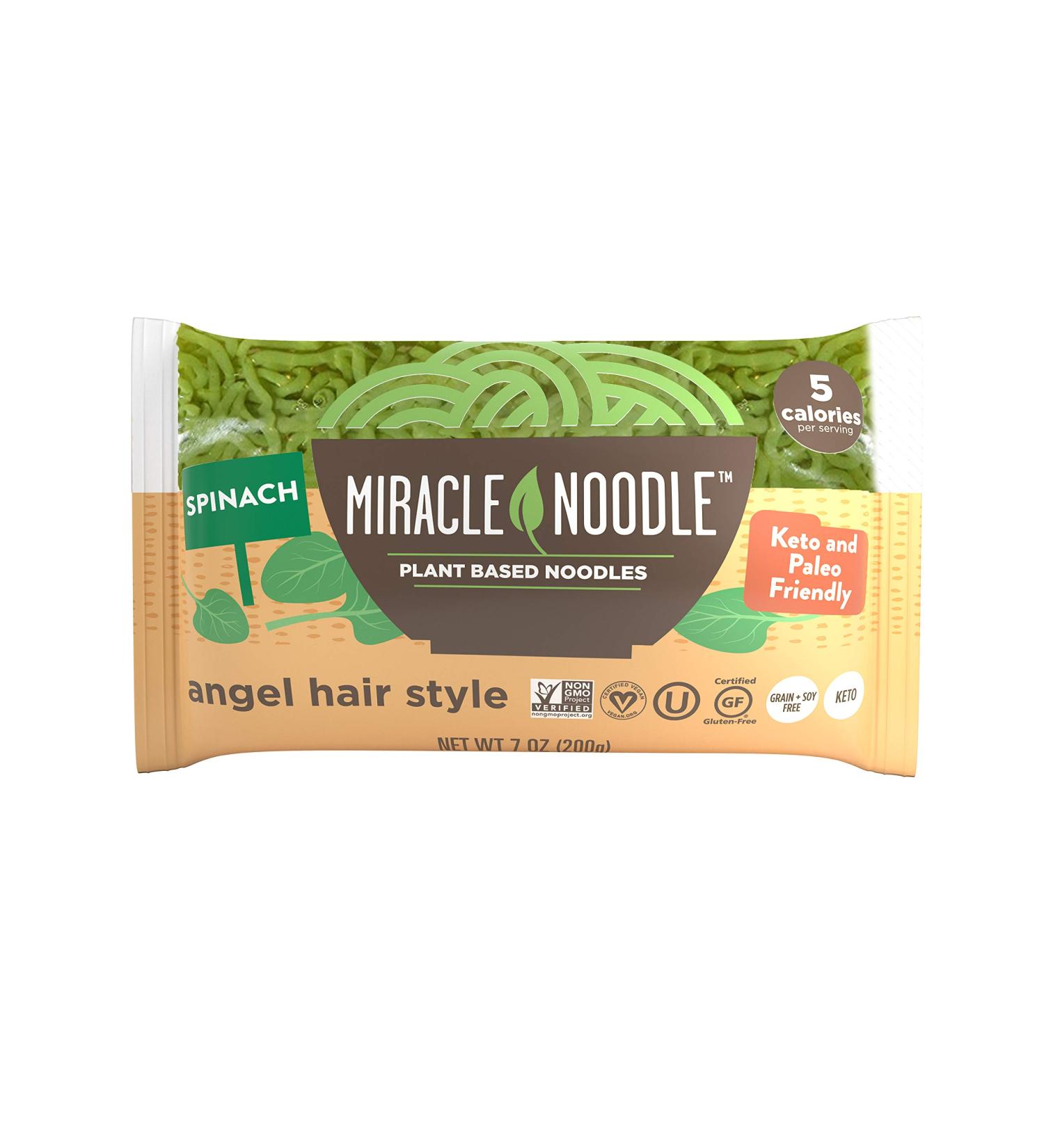 Miracle Noodle Spinach Angel Hair Pasta - Plant Based Shirataki Noodles | Keto, Vegan, Gluten-Free, Paleo | 0 Calories, Soy Free, Non-GMO | Perfect for Keto Diet | 7 oz (Pack of 6) - Buy Online on SooperMarket.com