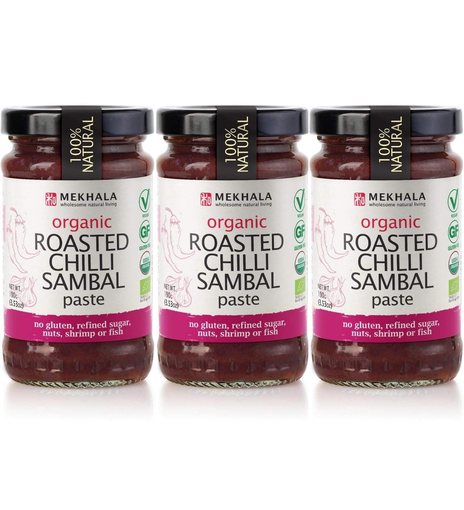 Mekhala Organic Roasted Chili Sambal Paste - Gluten-Free Vegan Condiment 3.52oz (Pack of 3) - Buy Online on SooperMarket.com