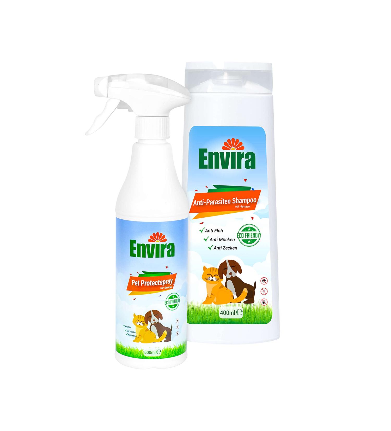 Envira anti-parasite set for dogs & cats-protection against ticks fleas & larvae-including 400 ml anti-parasite shampoo & 500 ml anti-parasite spray