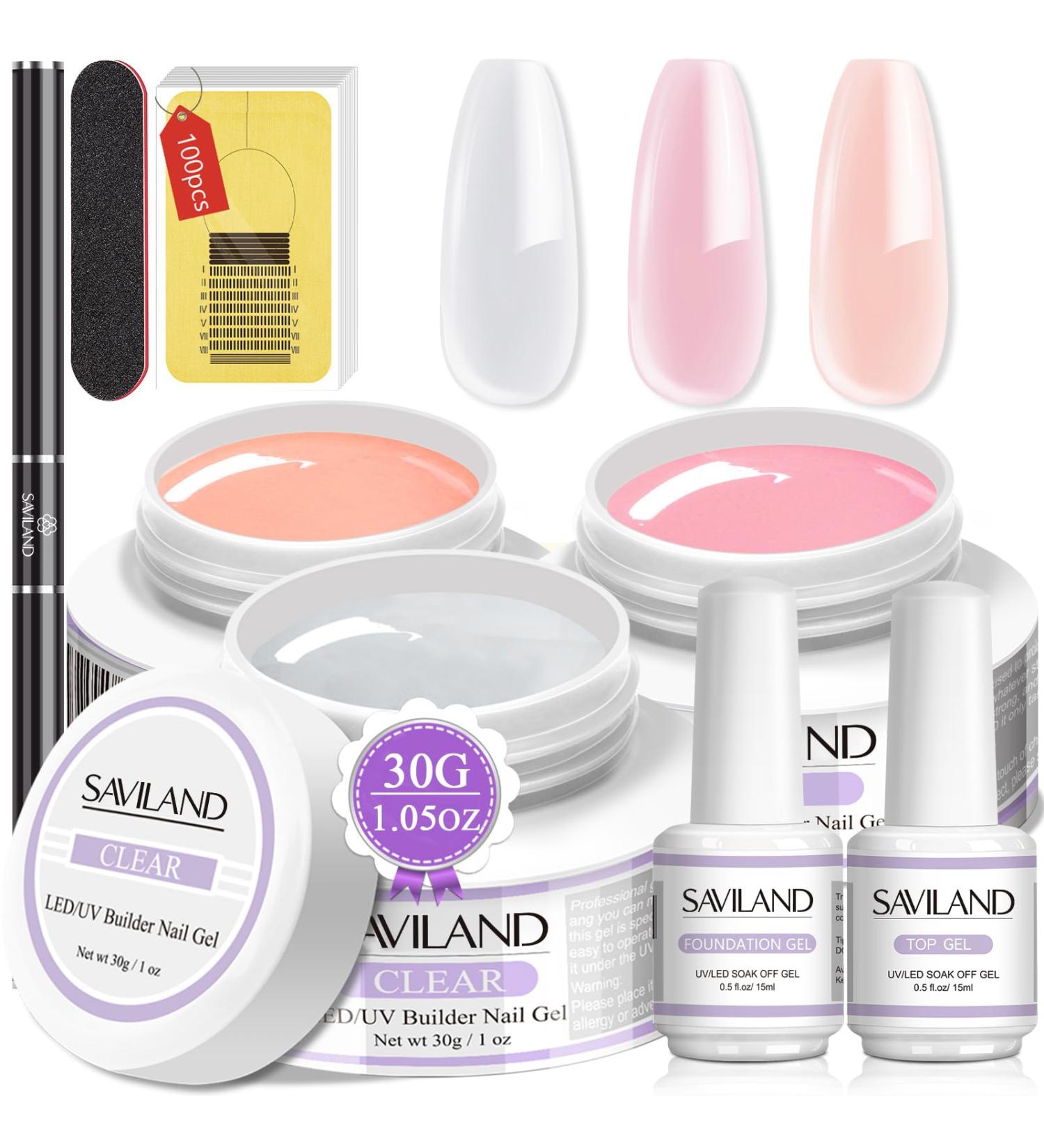 Saviland Build-Up Gel for Geln gel - 3Pcs 30g Clear Pink Nude Hard Gel Set with 100 Nail Shapes & Brush - Ultimate Nail Art Manicure Kit - Buy Online on SooperMarket.com