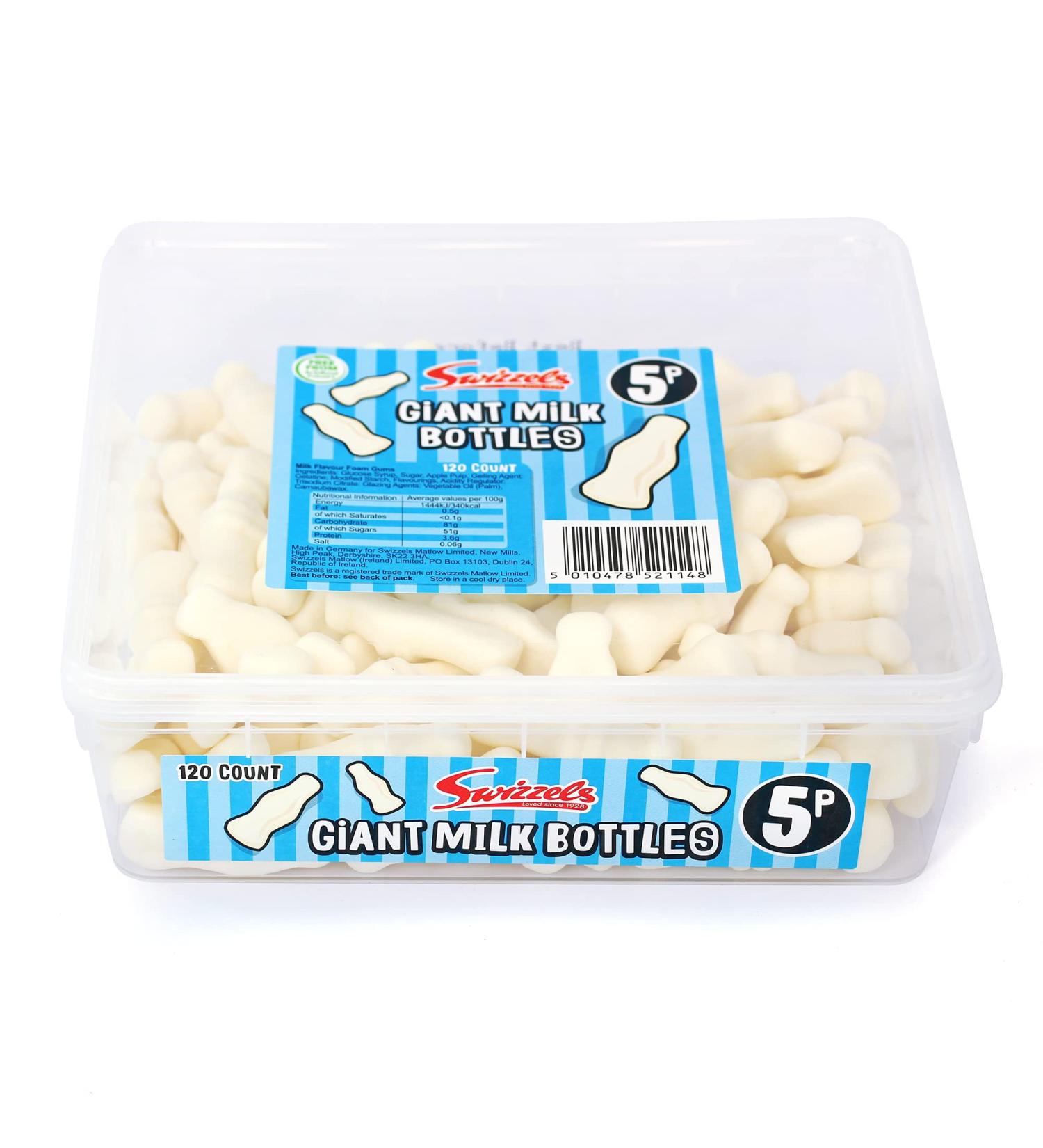 Swizzels Giant Milk Bottle Sweets Milk Flavour Foam Gums- Tub of Sweets (120 Sweets) - Buy Online on SooperMarket.com