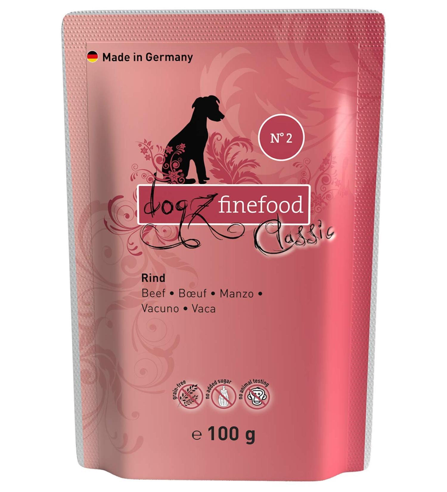 Dogz Finefood N 2 Beef Wet Dog Food - Grain-Free & Sugar-Free - High Meat Content - 12 x 100g Bags - Ideal for Dogs & Puppies - Buy Online on SooperMarket.com