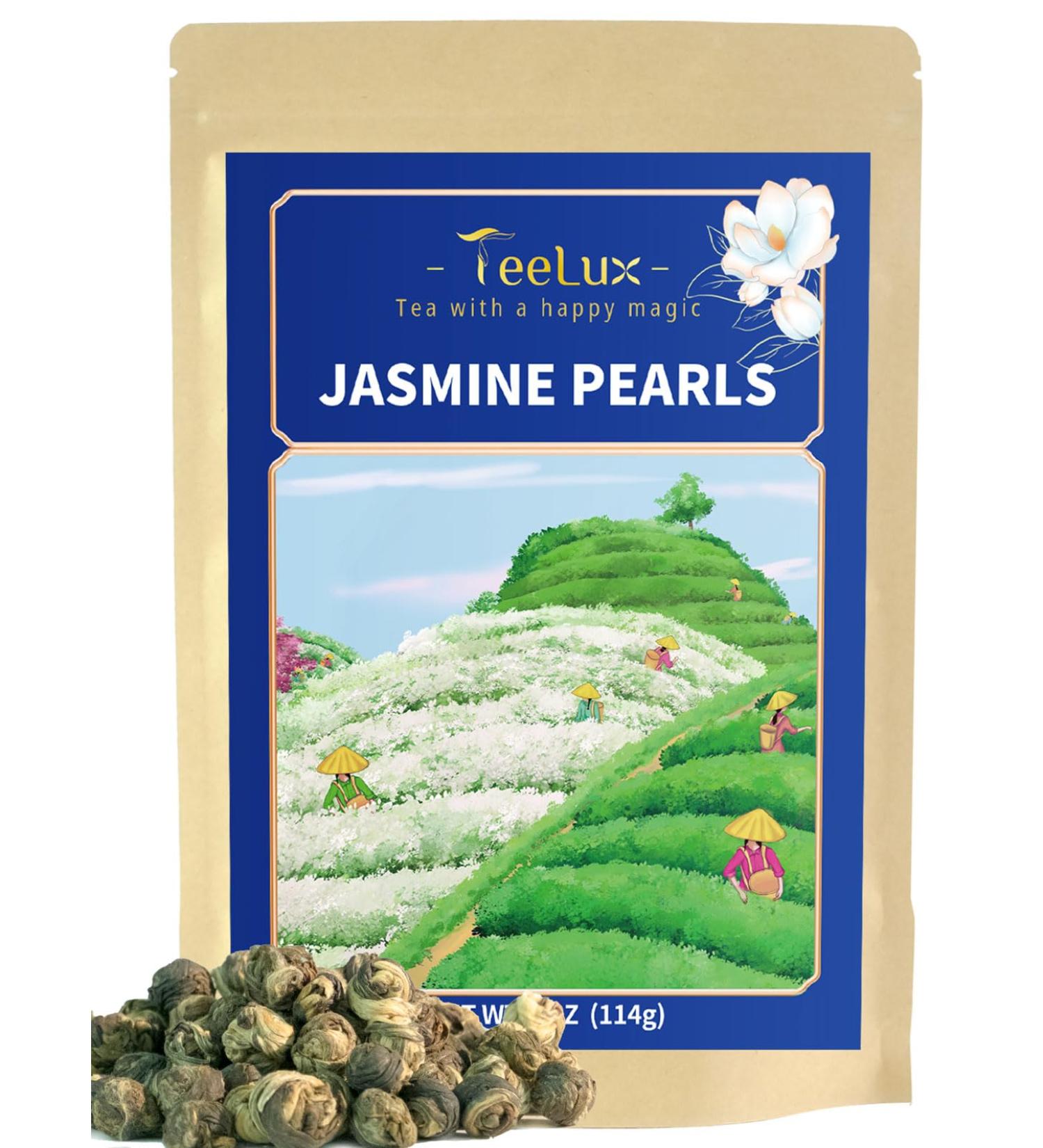 Jasmine Pearls Green Tea - Handrolled Loose Leaf with Natural Aroma - 114g/4oz - Buy Online on SooperMarket.com