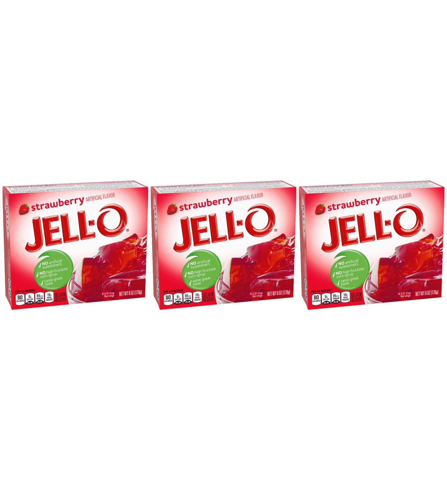 3 x Strawberry Jell-o - 3 x Large Boxes 6oz - 170g - American Gelatin Dessert - Jelly