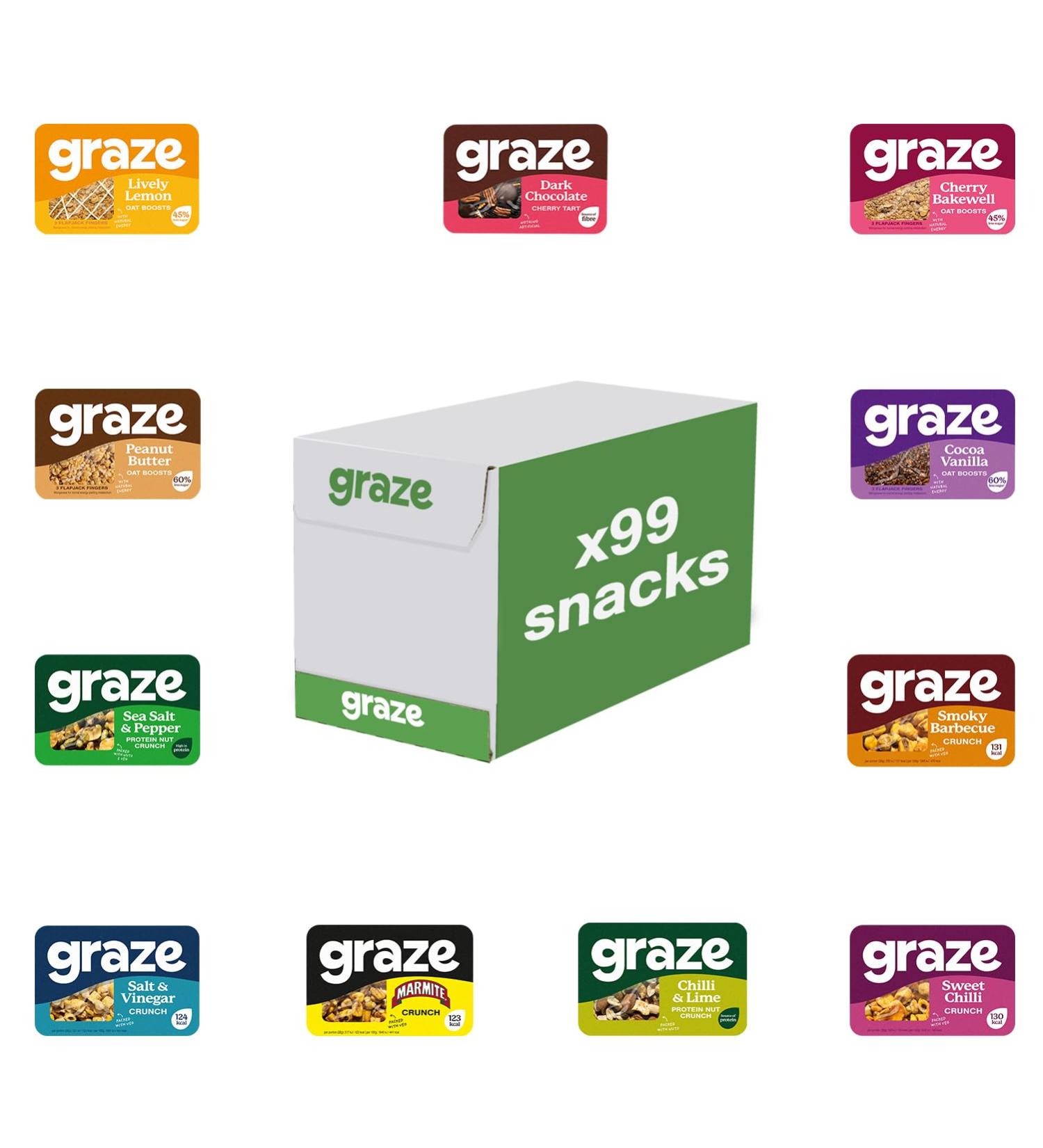 Graze Snacks Variety box - Oats snacks & Crunch lunch box snacks - Best of all flavors selection box - Selection box of 99 Snacks - Buy Online on SooperMarket.com