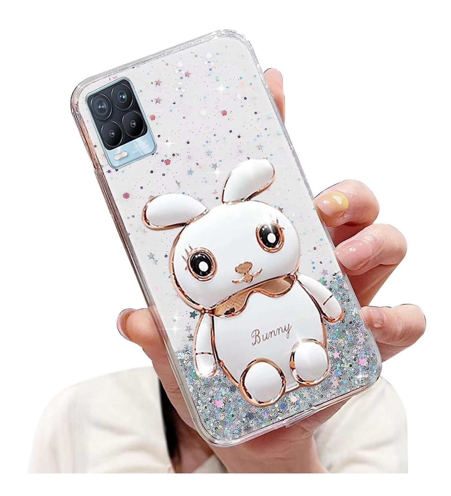 Tivenfezk Nadoli for Oppo Realme 8 4G - Glitter Rabbit Stand Soft Silicone Case - Transparent Protective Cover - Buy Online on SooperMarket.com
