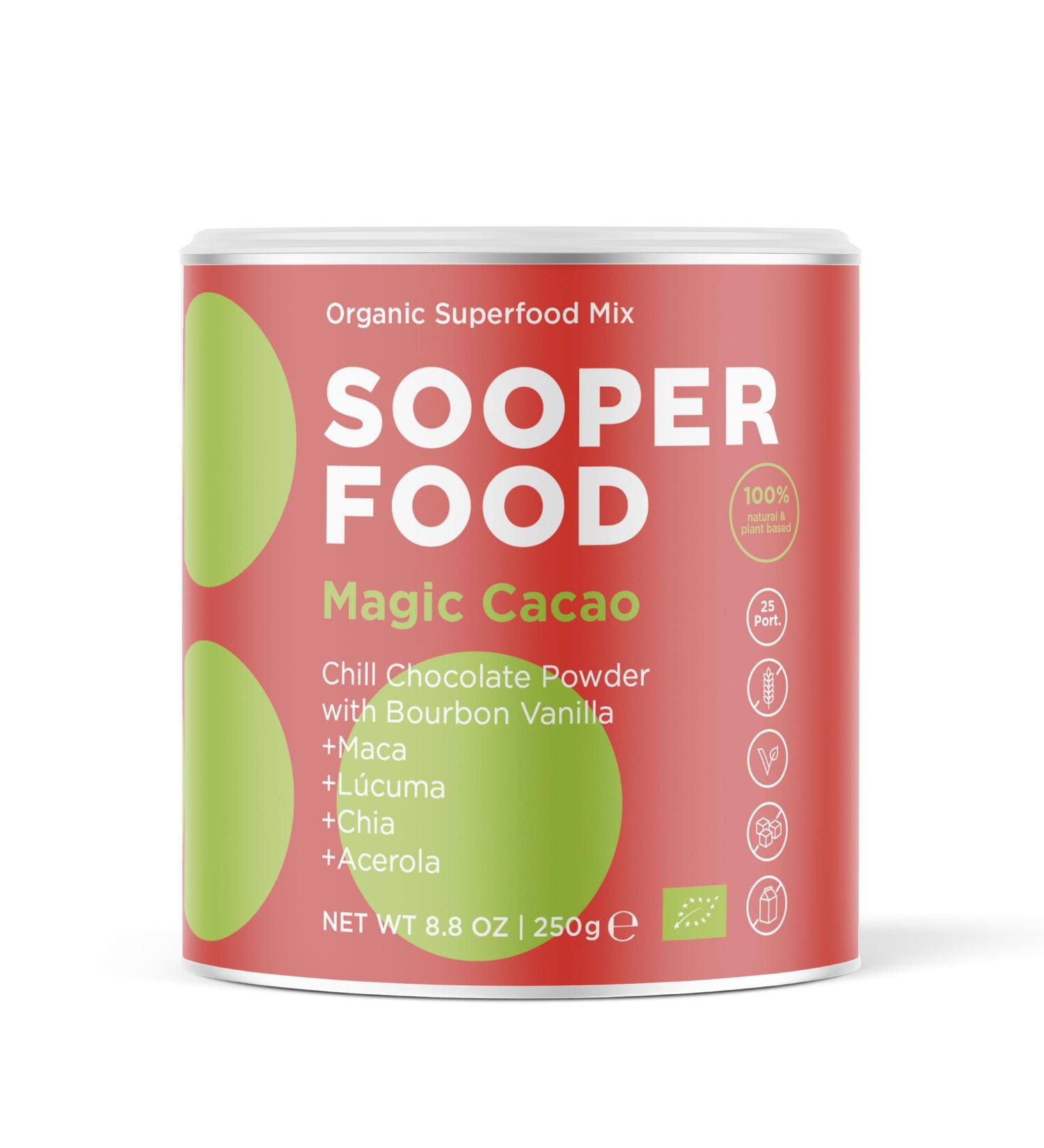 Sooper Food Magic Cacao Bourbon Vanilla 250g - Organic Vegan Chocolate Powder with Vitamin C No Added Sugar - Boost Your Mood with Cocoa & Maca - Buy Online on SooperMarket.com