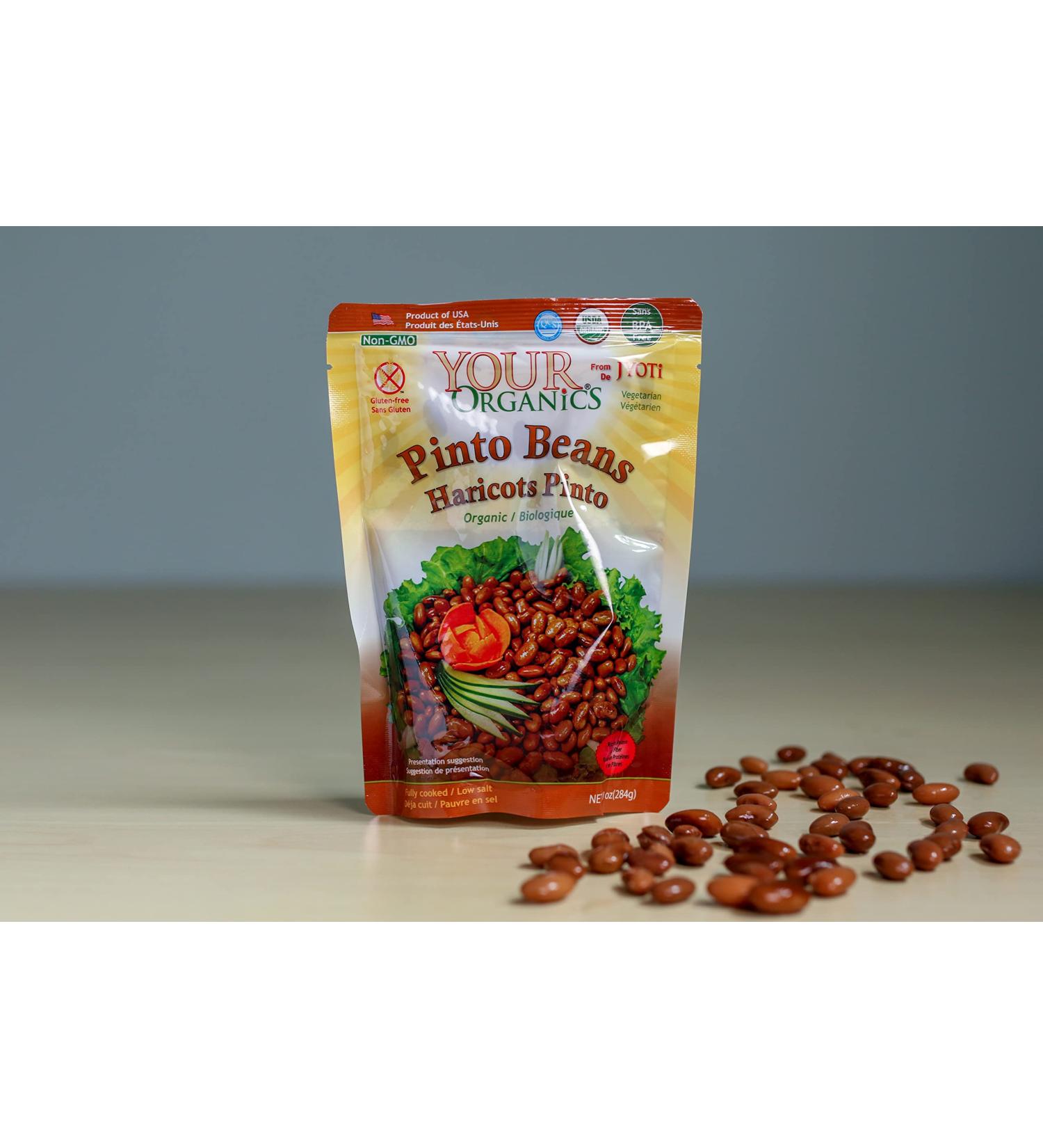 Jyoti Your Organics Pinto Beans - 60 oz (6 x 10 oz) - All Natural, Gluten Free, Vegan - Product of USA - BPA Free, NON-GMO, Low Salt - Buy Online on SooperMarket.com