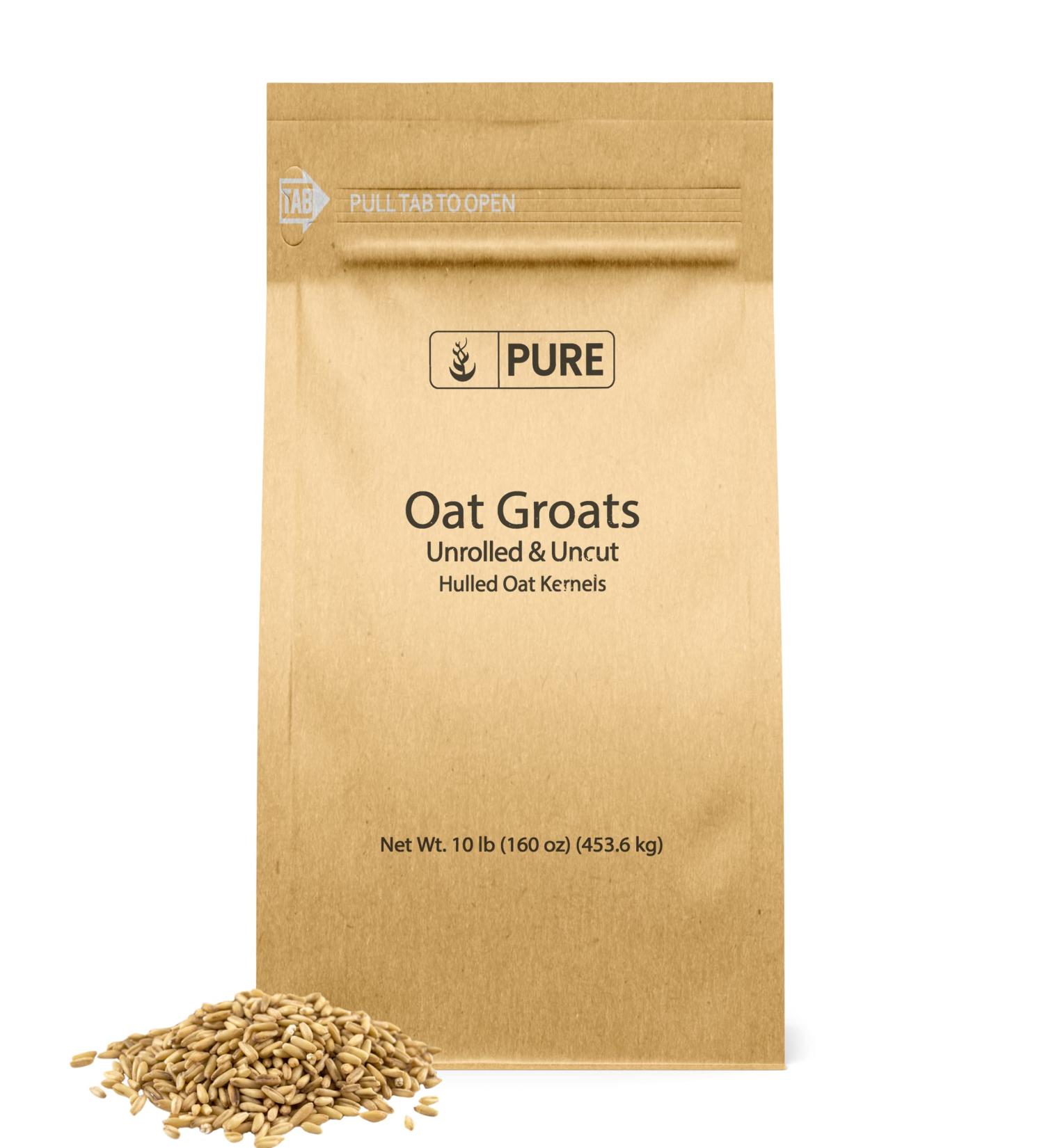 PURE Uncut Oat Groats (10 lbs) - High Protein, Whole & Hulless Kernels - High Fiber, Eco-Friendly Packaging - 10 Pound Pack - Buy Online on SooperMarket.com