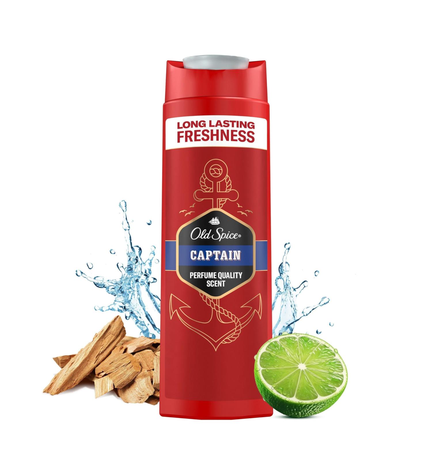 Old Spice Captain 3-in-1 Shower Gel & Shampoo for Men 400ml | Long-Lasting Freshness with Lemon Sandalwood & Sea Air | Body Hair & Facial Cleansing - Buy Online on SooperMarket.com