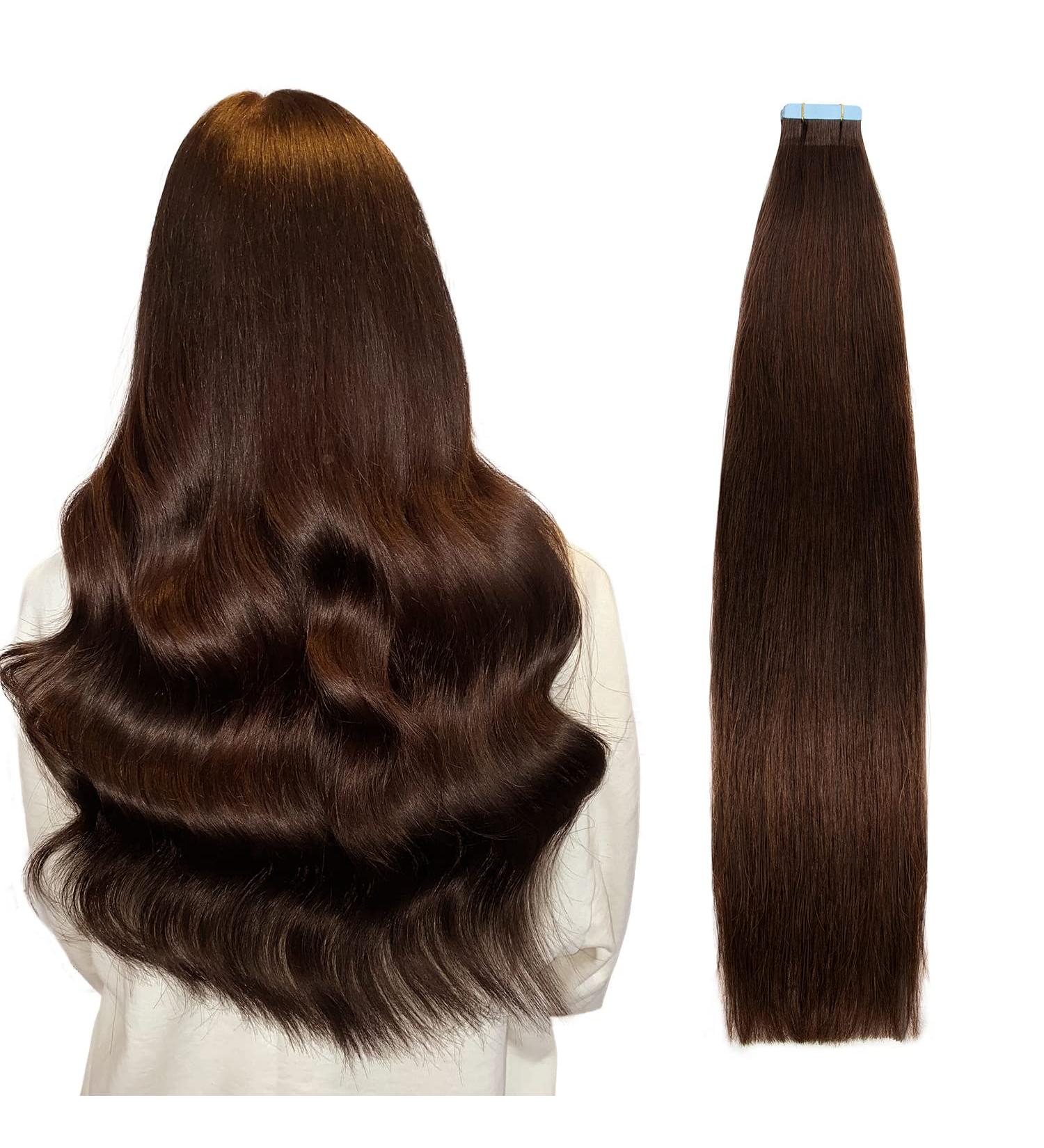 AGMITY Tape in Hair Extensions 100% Remy Human Hair Darkest Brown 20 inches 20pcs 50g/pack Invisible Straight Seamless Skin Weft Human Hair Tape in Extensions(20 inches #2 Darkest Brown) 20 inch #2 Darkest Brown - Buy Online on SooperMarket.com