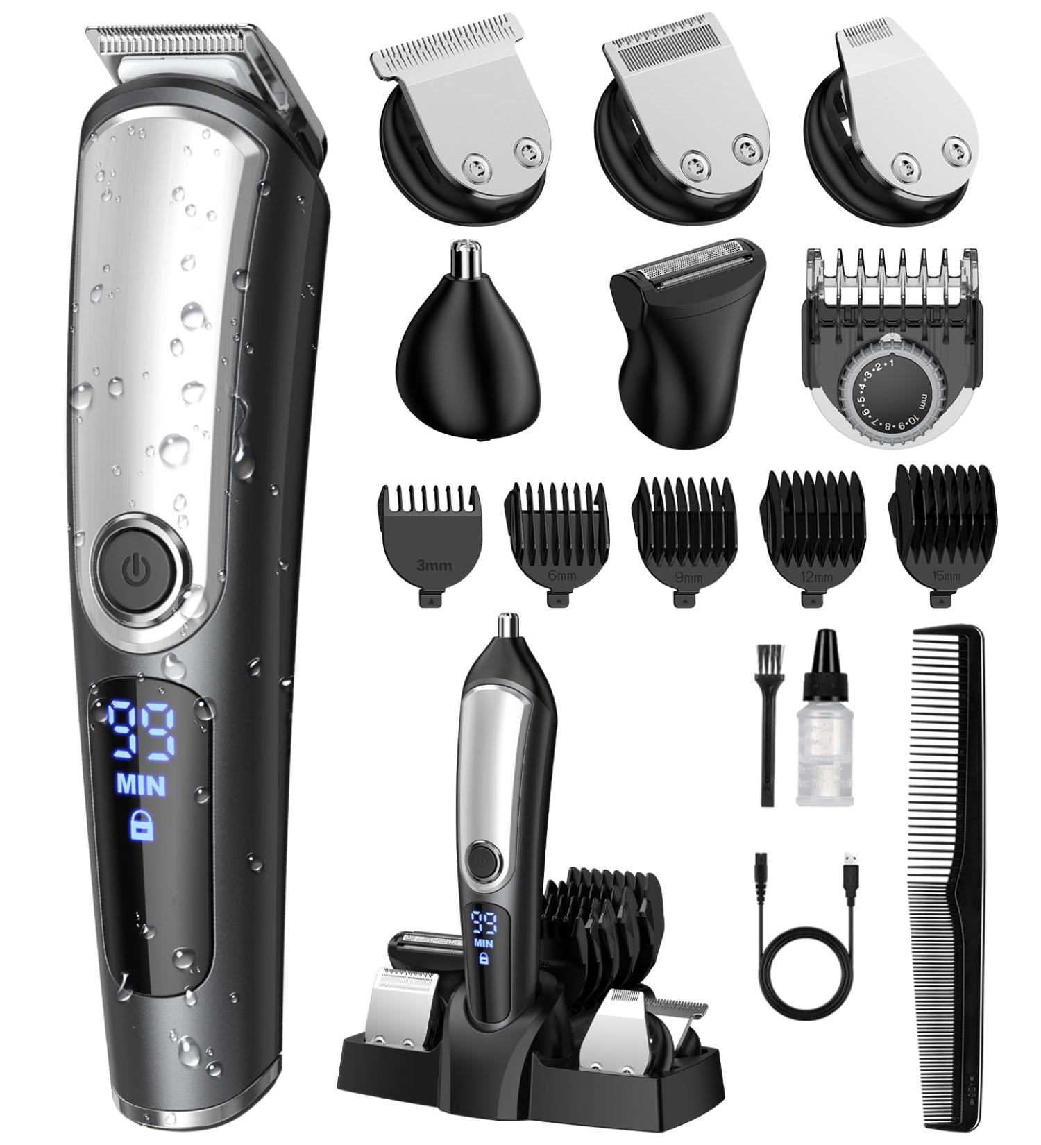 Premium Beard Trimmer for Men - Cordless Rechargeable Waterproof Electric Razor & Grooming Kit with LED Display | Ideal Gifts for Dads & Boys - Buy Online on SooperMarket.com