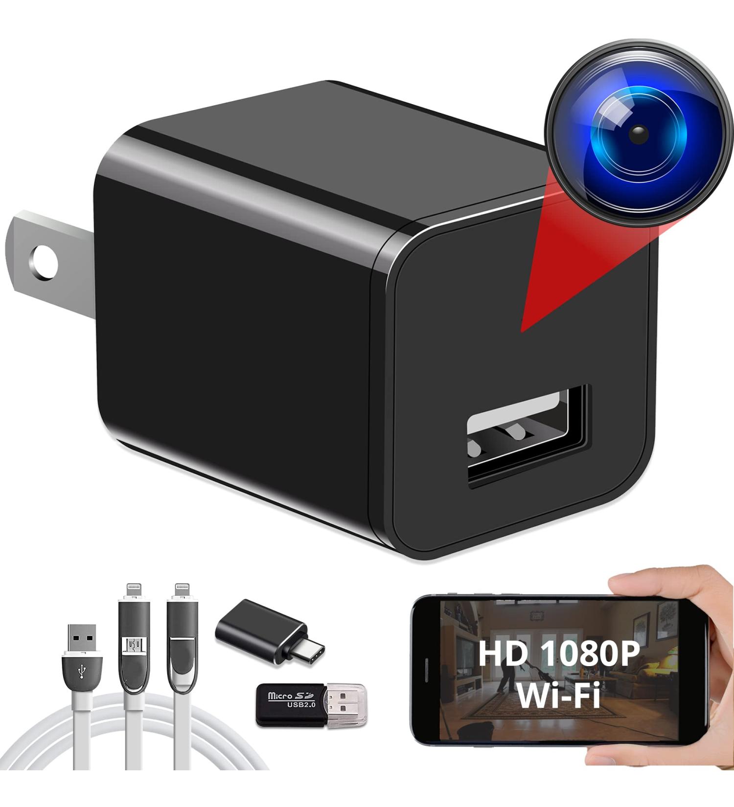 Wireless Hidden WiFi Spy Camera Charger - HD 1080P Remote View - USB Nanny Security Cam for iOS Android - Premium Hidden Camera - Buy Online on SooperMarket.com