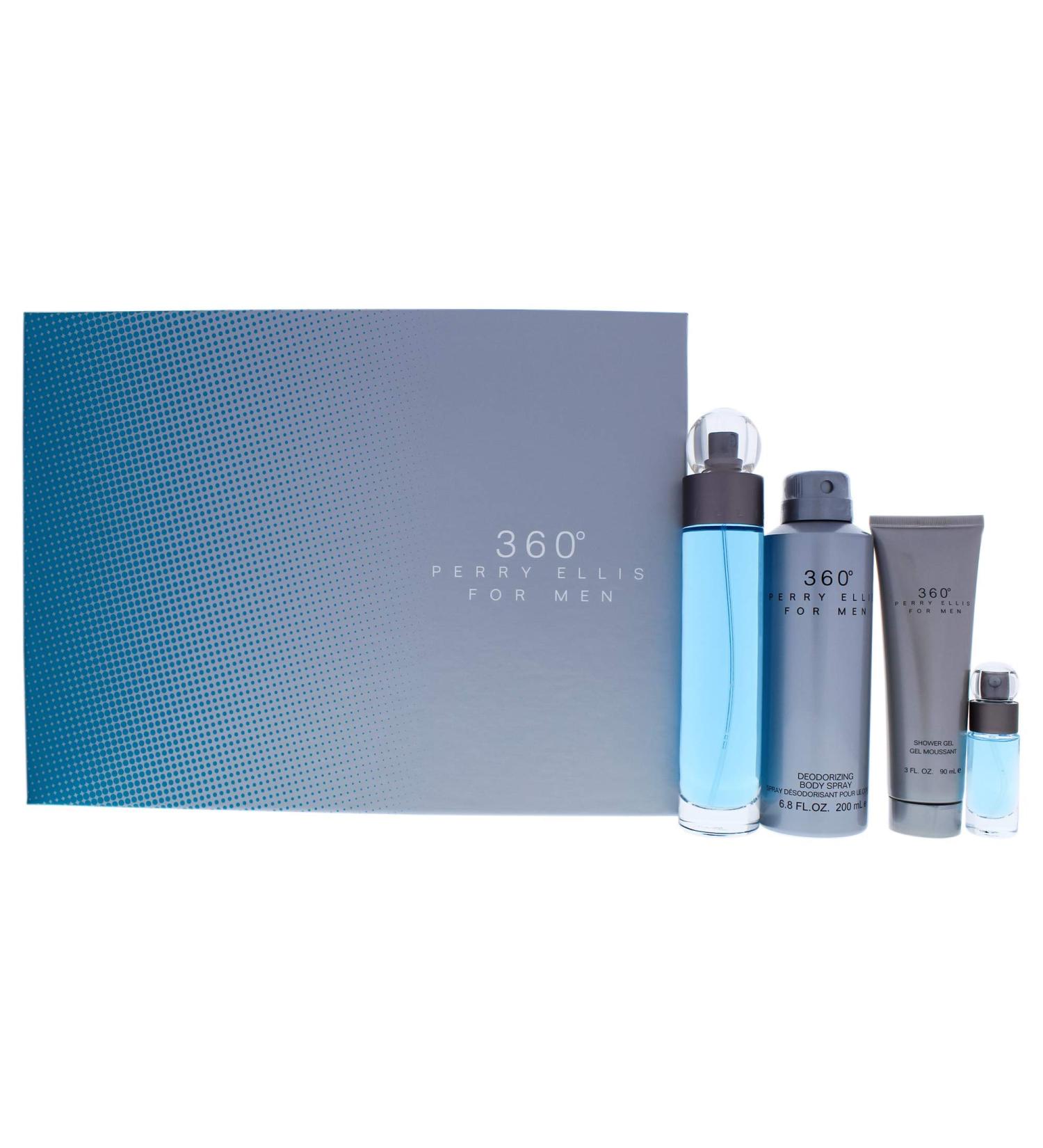 Perry Ellis 360 for Men - 4 Pc Gift Set: 3.4oz EDT Spray, 6.8oz Body Spray, 3.0oz Shower Gel, 0.25oz EDT Spray - Buy Online on SooperMarket.com