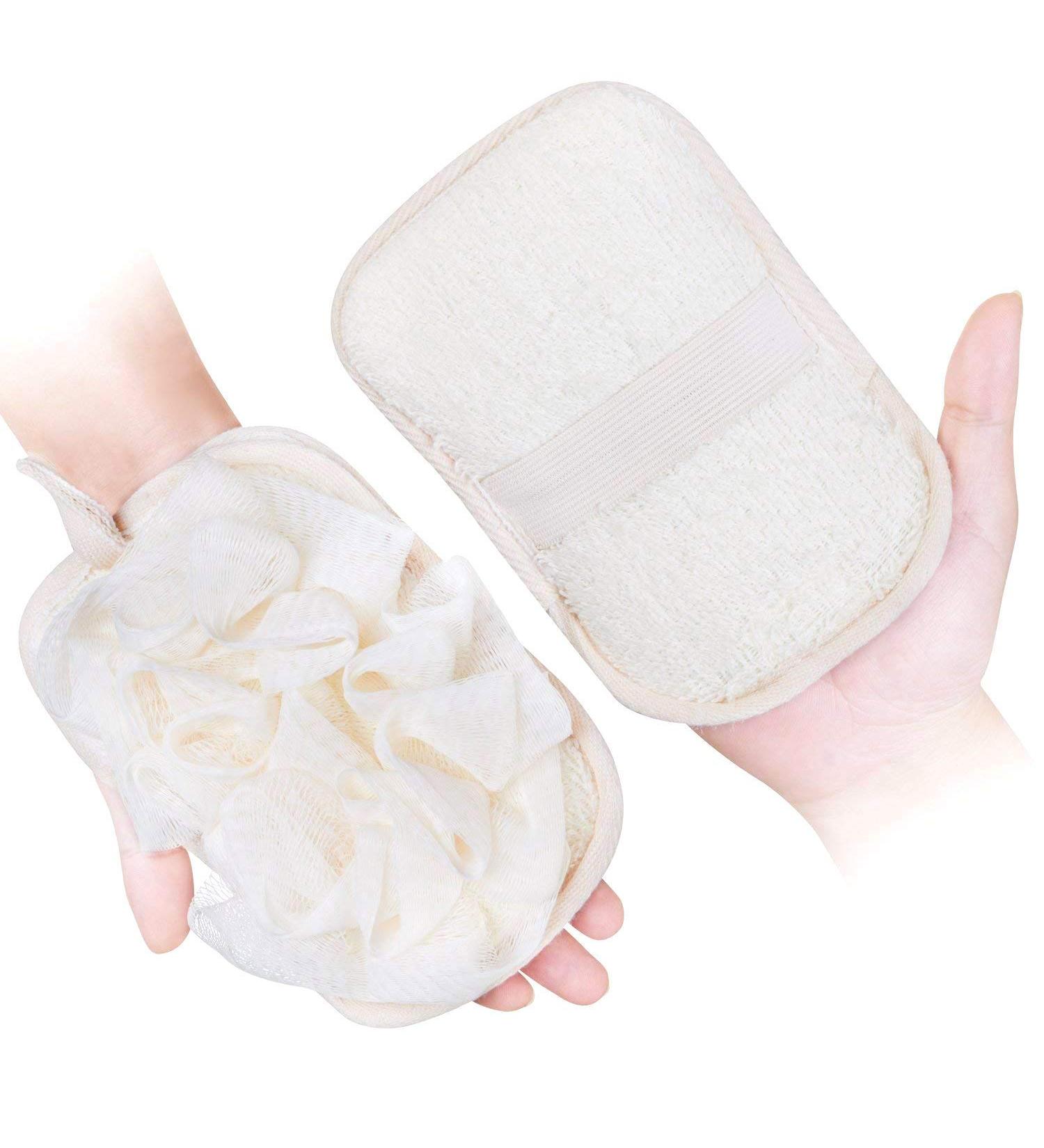 Buy Bath Gloves for Women - 2 Pack Loofah Pouf Brush by mikimini | Soft & Durable Exfoliating Scrubbers for Spa Experience - Buy Online on SooperMarket.com
