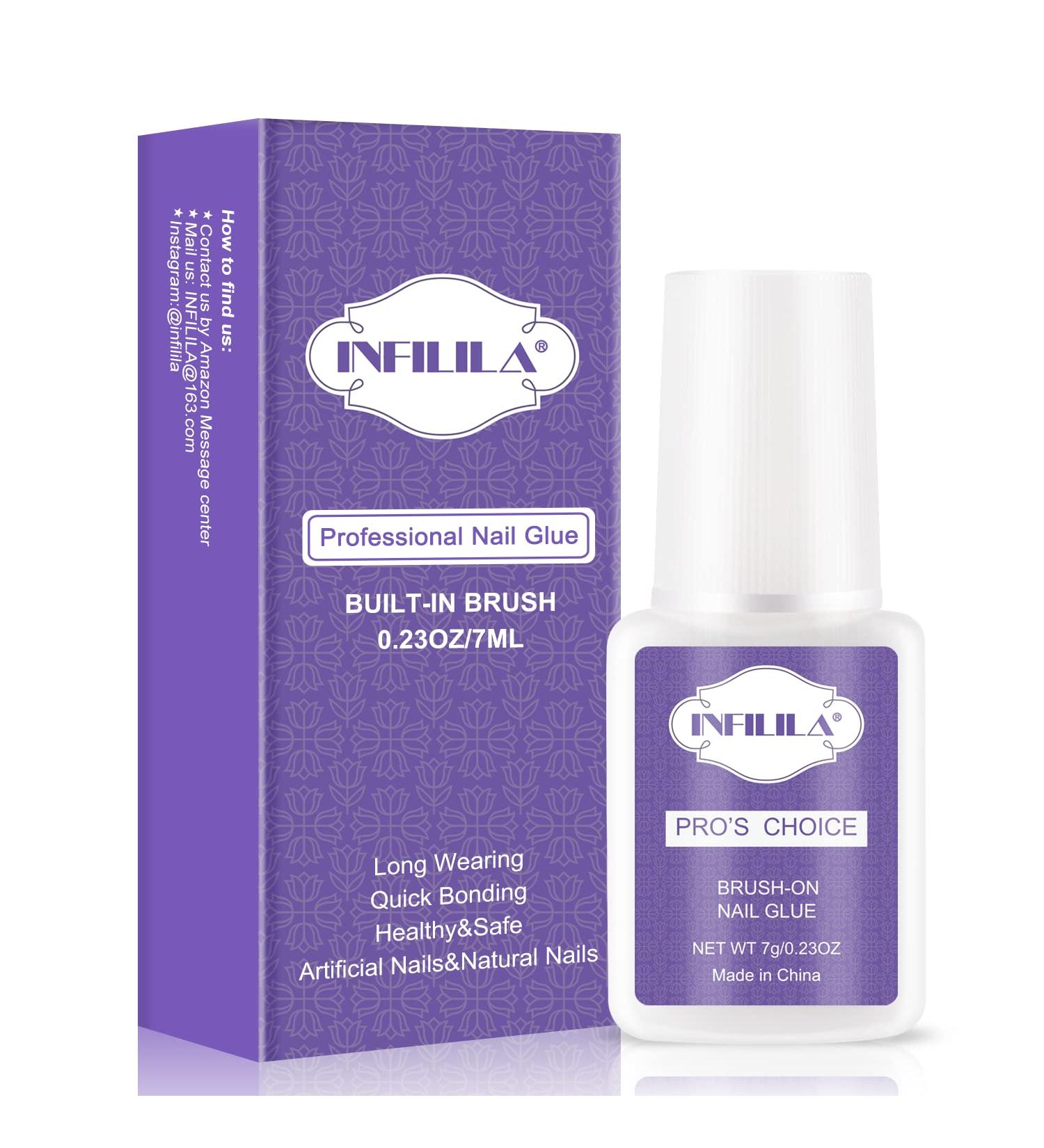 Infilila Professional Brush On Nail Glue for Acrylic, Press On, and Fake Nails - Long Lasting Adhesive - 7ML/0.23OZ - Buy Online on SooperMarket.com