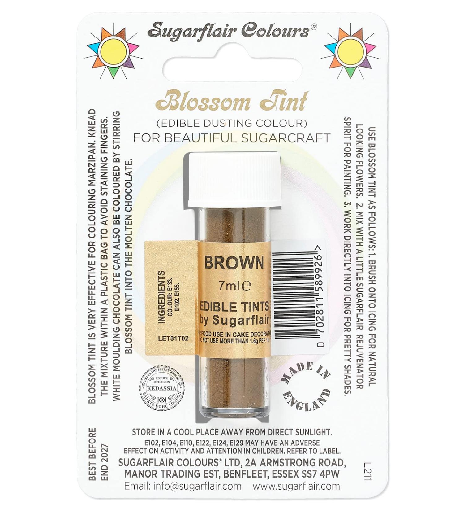 Sugarflair Brown Blossom Tint Food Colouring and Dusting Powder Matt Finish Brush On or Mix with Rejuvenator Spirit to Create a One of A Kind Cake - 7ml