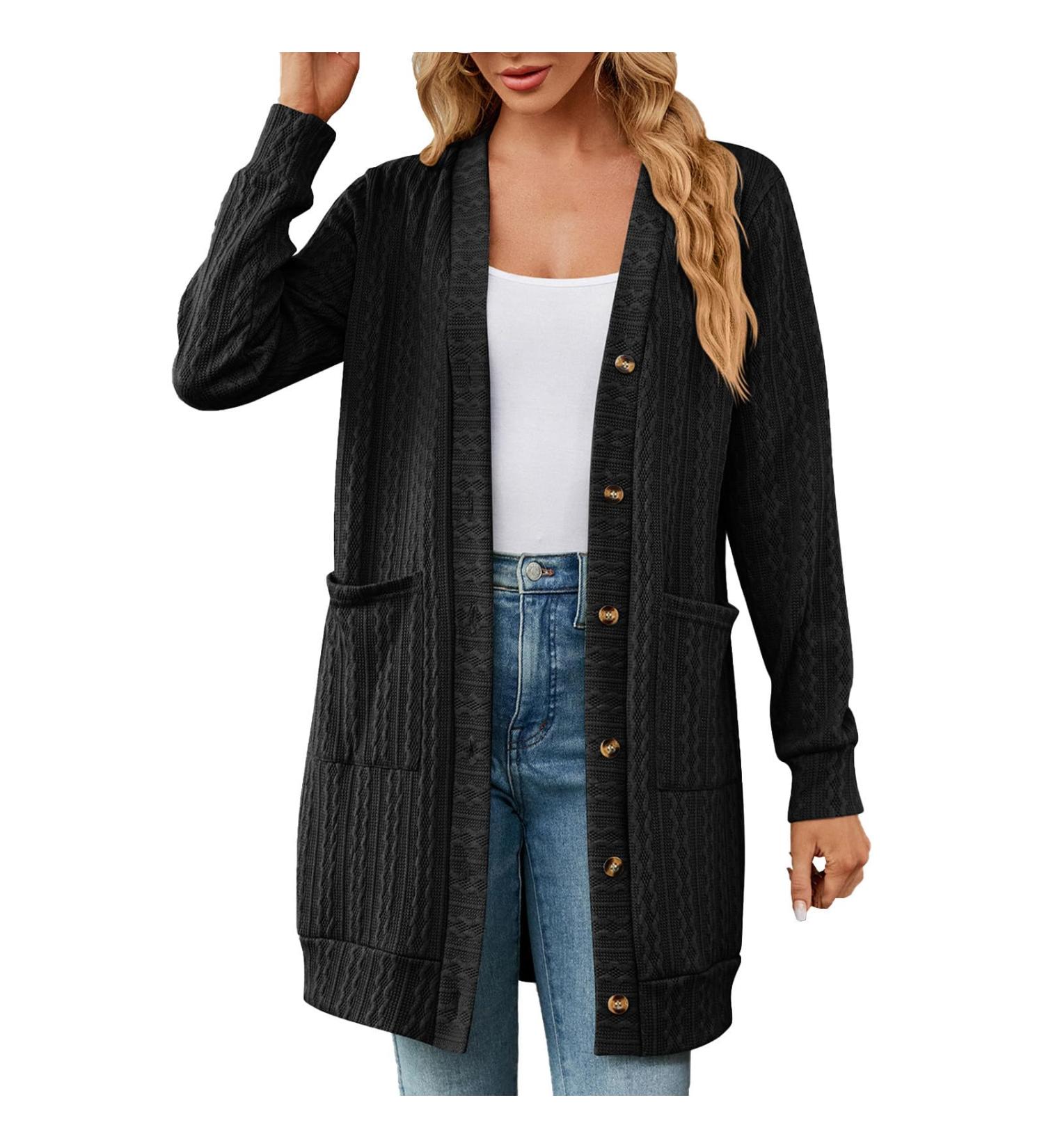 Gefomuofe Cardigan Women's Long Cardigan Lightweight Loose Cardigan Long Cardigan Women's Lightweight Loose Casual Cardigan Sun Protection Shirt Holiday Beach Blouse S Black - Buy Online on SooperMarket.com