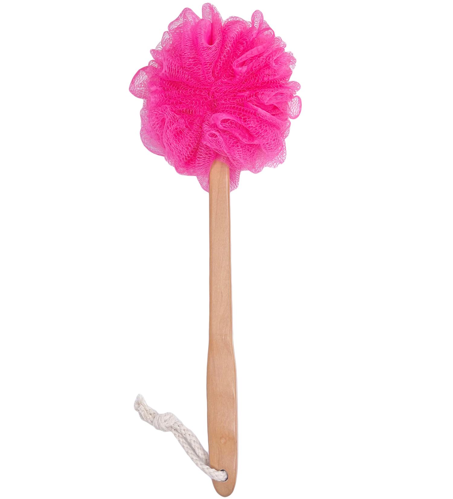 Exfoliating Shower Loofah & Back Scrubber - Long Wooden Handle Bath Brush for Men & Women - Easy Reach Body Wash Applicator (Red - Buy Online on SooperMarket.com