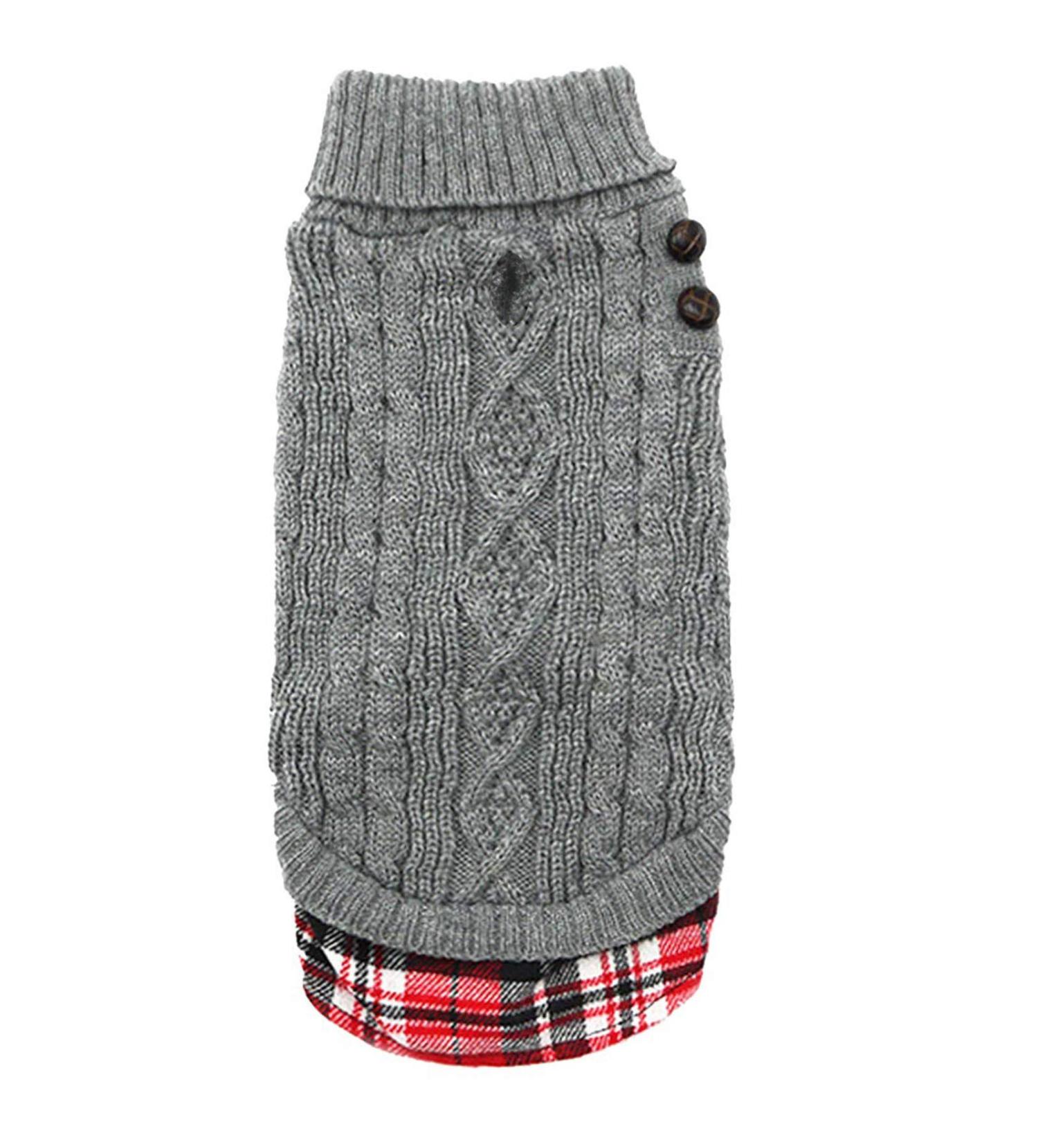KYEESE Turtleneck Dog Sweater with Leash Hole - Gingham Knitwear for Medium Pets - Grey - Fall/Winter Warmth - Buy Online on SooperMarket.com