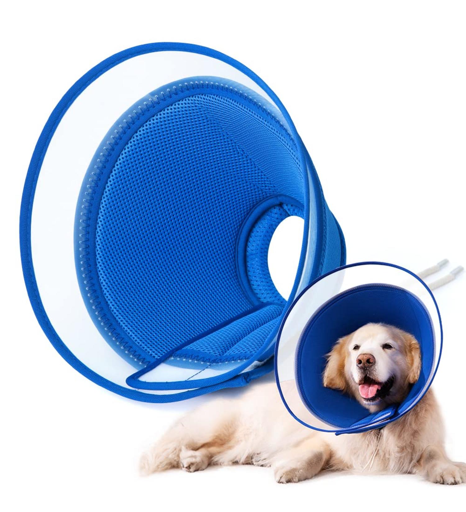 YUNXANIW XL BLUE Dog & Cat Recovery Cone Collar | Soft Elizabethan Collar for Surgery | Adjustable Breathable Mesh Recovery Collar for After Surgery - Buy Online on SooperMarket.com