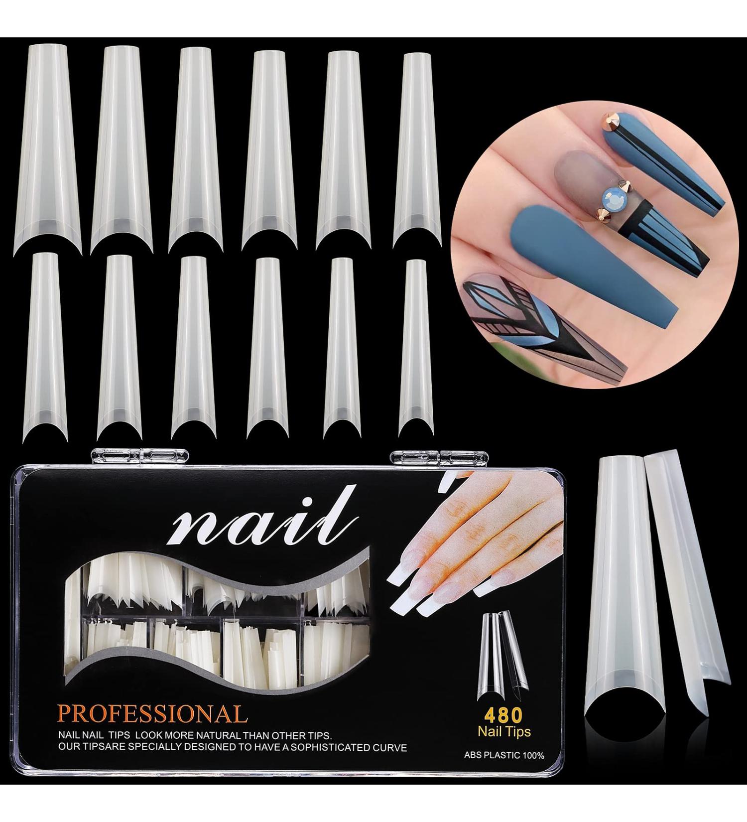 Kalolary 480pcs XXL Natural Color False Nail Tips - Extra Long Half Cover French Acrylic Nail Art Extension Tools in Clear Box - Buy Online on SooperMarket.com