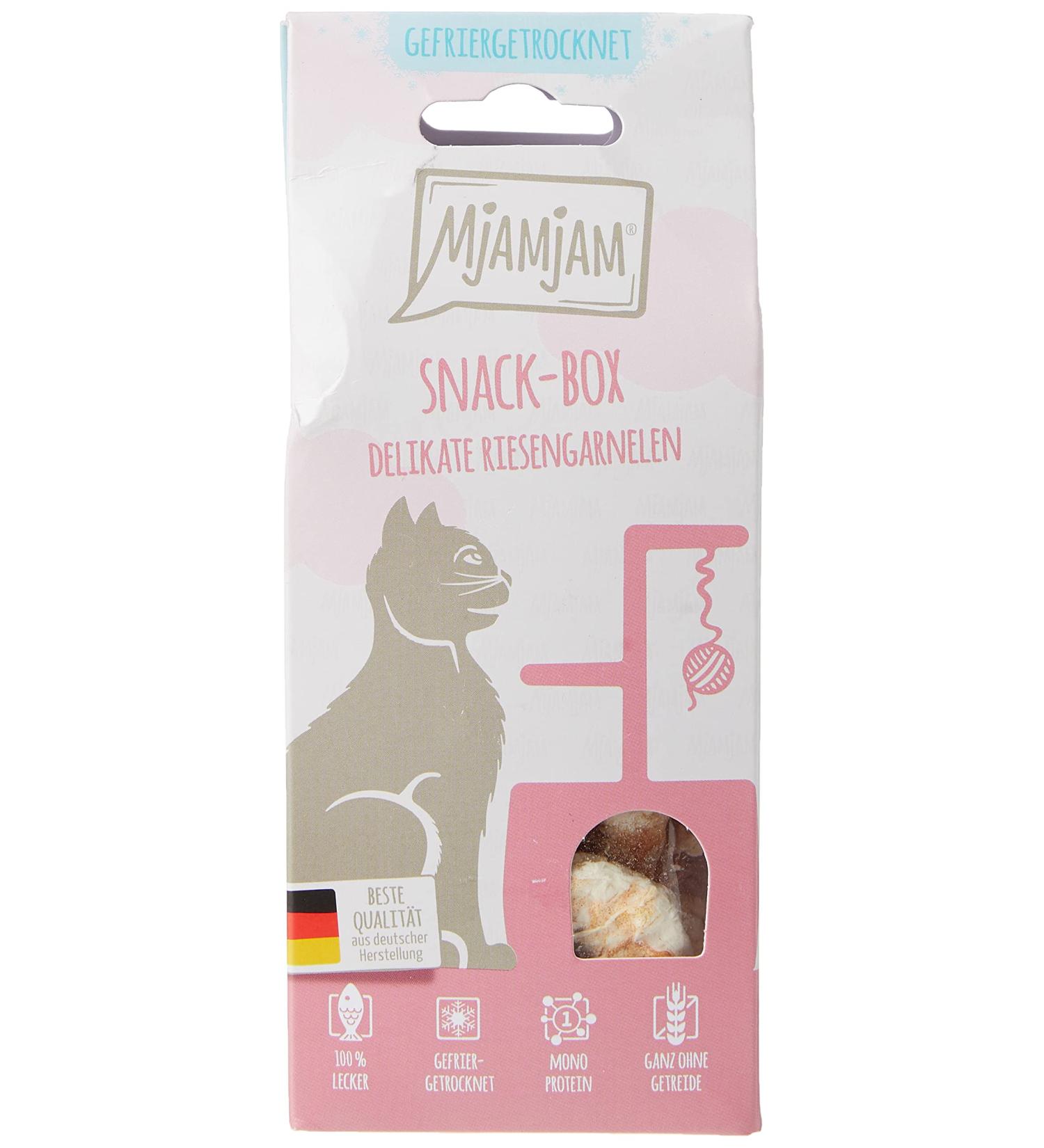 Mjamjam Premium Katzensnack - 25g Snackbox with Natural Giant Shrimp - No Synthetic Preservatives - Buy Online on SooperMarket.com