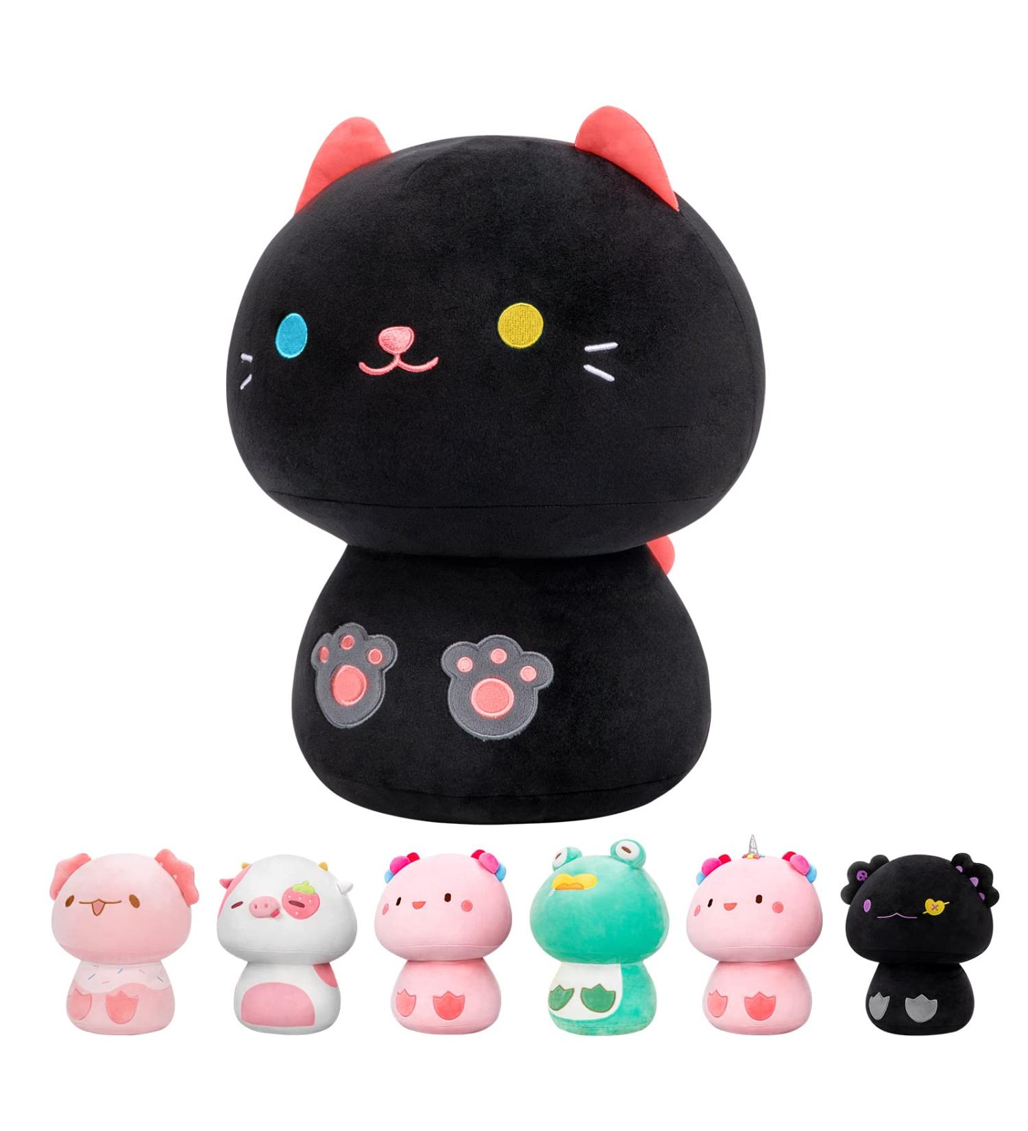 Mewaii 14'' Soft Black Cat Mushroom Plushie Stuffed Animal Pillow Toy | 14 Inch Squishy Plush - Buy Online on SooperMarket.com