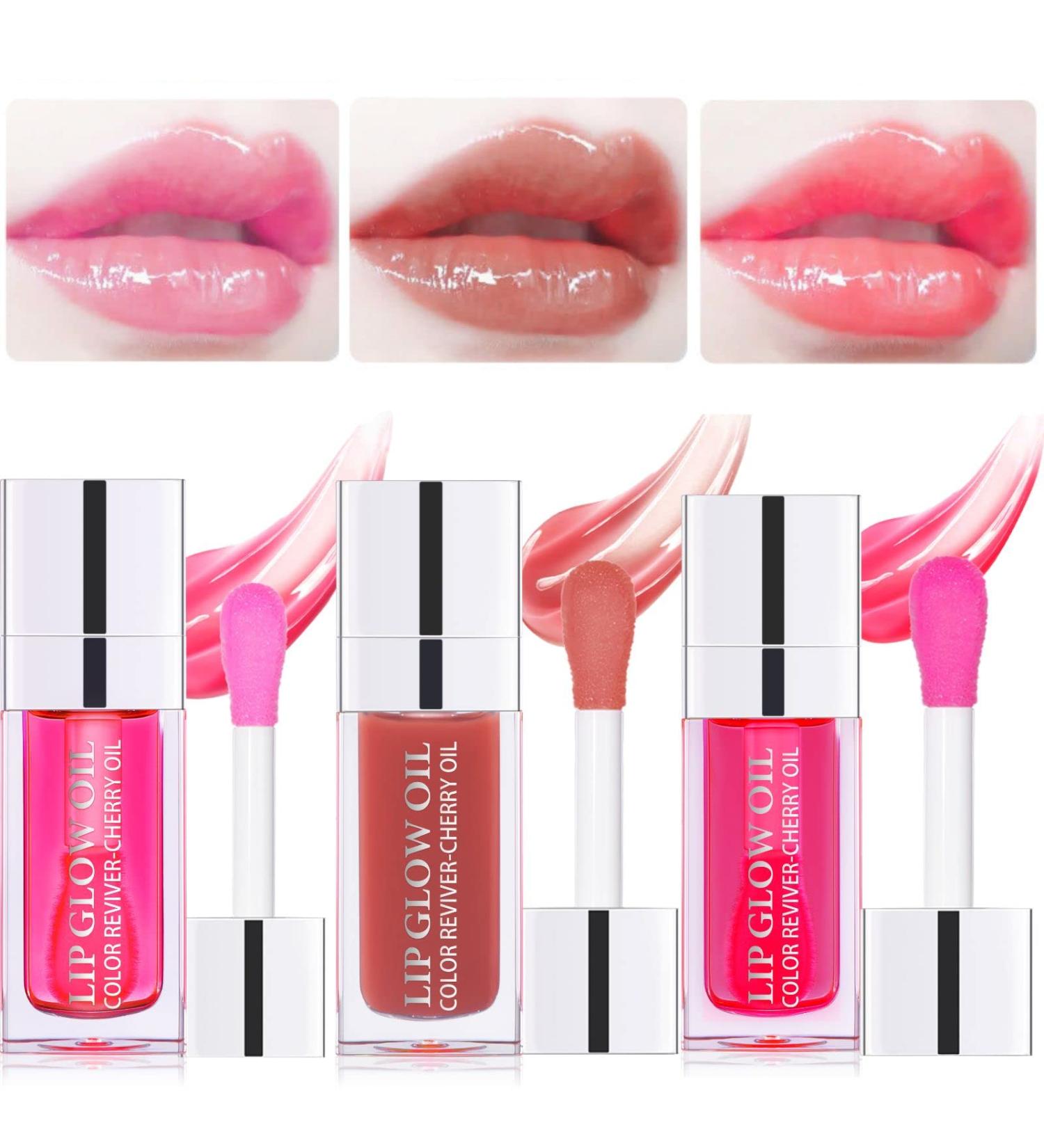 3 PCS Hydrating Lip Oil - Plumping & Long Lasting Gloss Tint - Non-sticky & Tinted Lip Care Oil for Dry Lips - Buy Online on SooperMarket.com