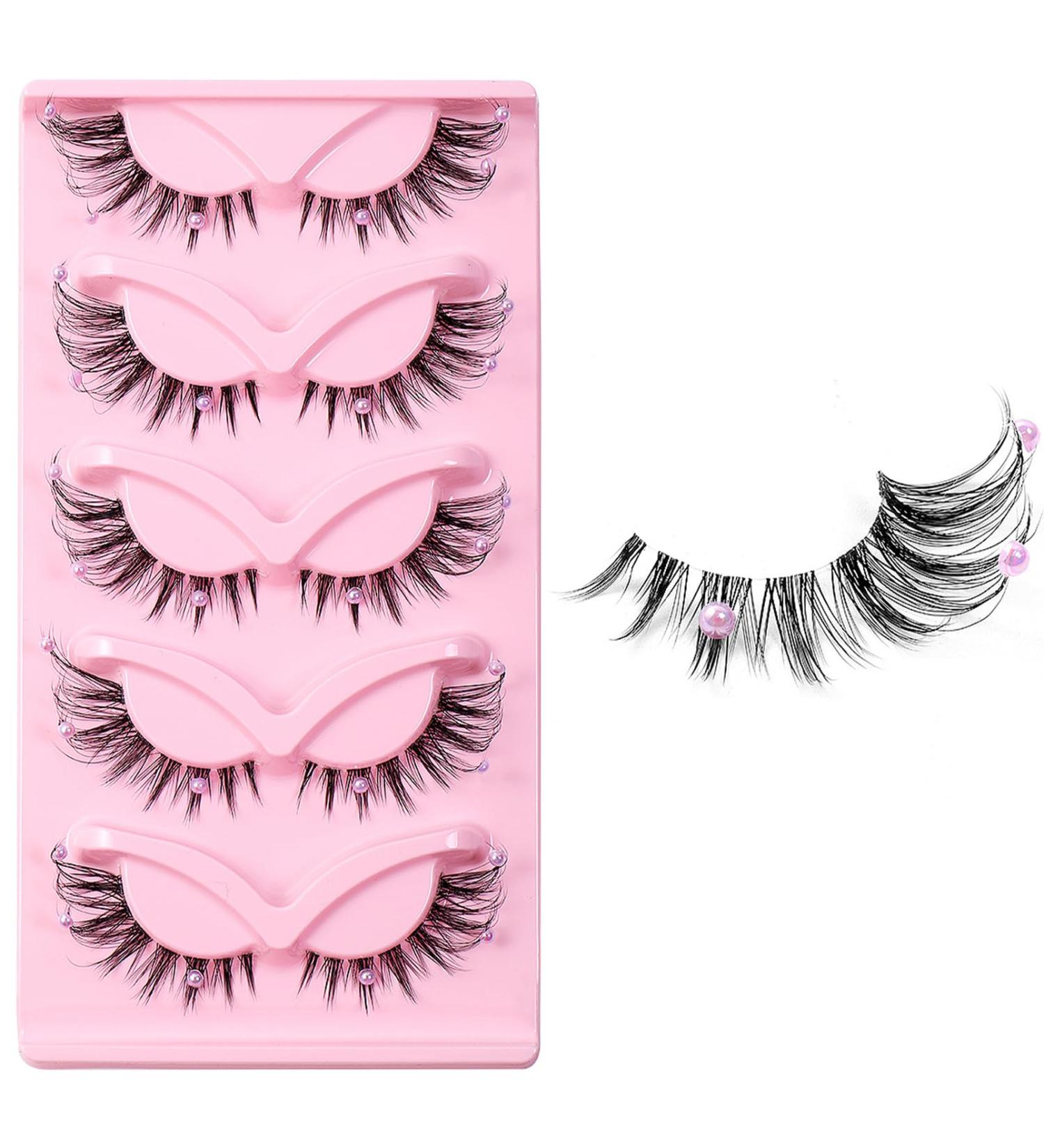 HERBENJOY Fluffy False Lashes Fake Eyelashes 5 Pairs Lash Extension with Small Pearl Decoration Cat Eye False Eyelashes 3D Faux Eyelashes for Costume Party Stage Performance Festival Celebrations - Buy Online on SooperMarket.com